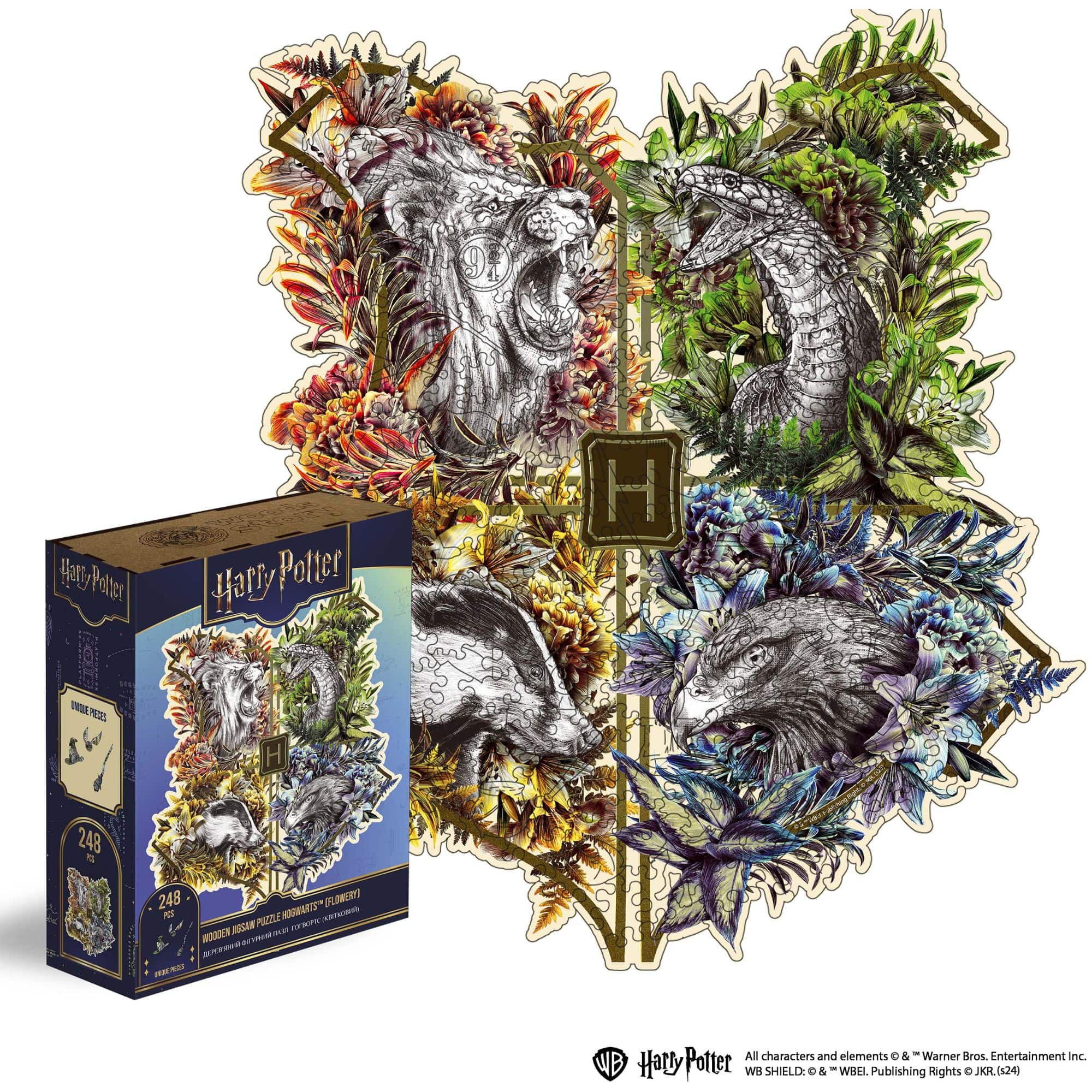 Wooden jigsaw puzzle Harry Potter Hogwarts™ Houses (Flowery) - Woods Story
