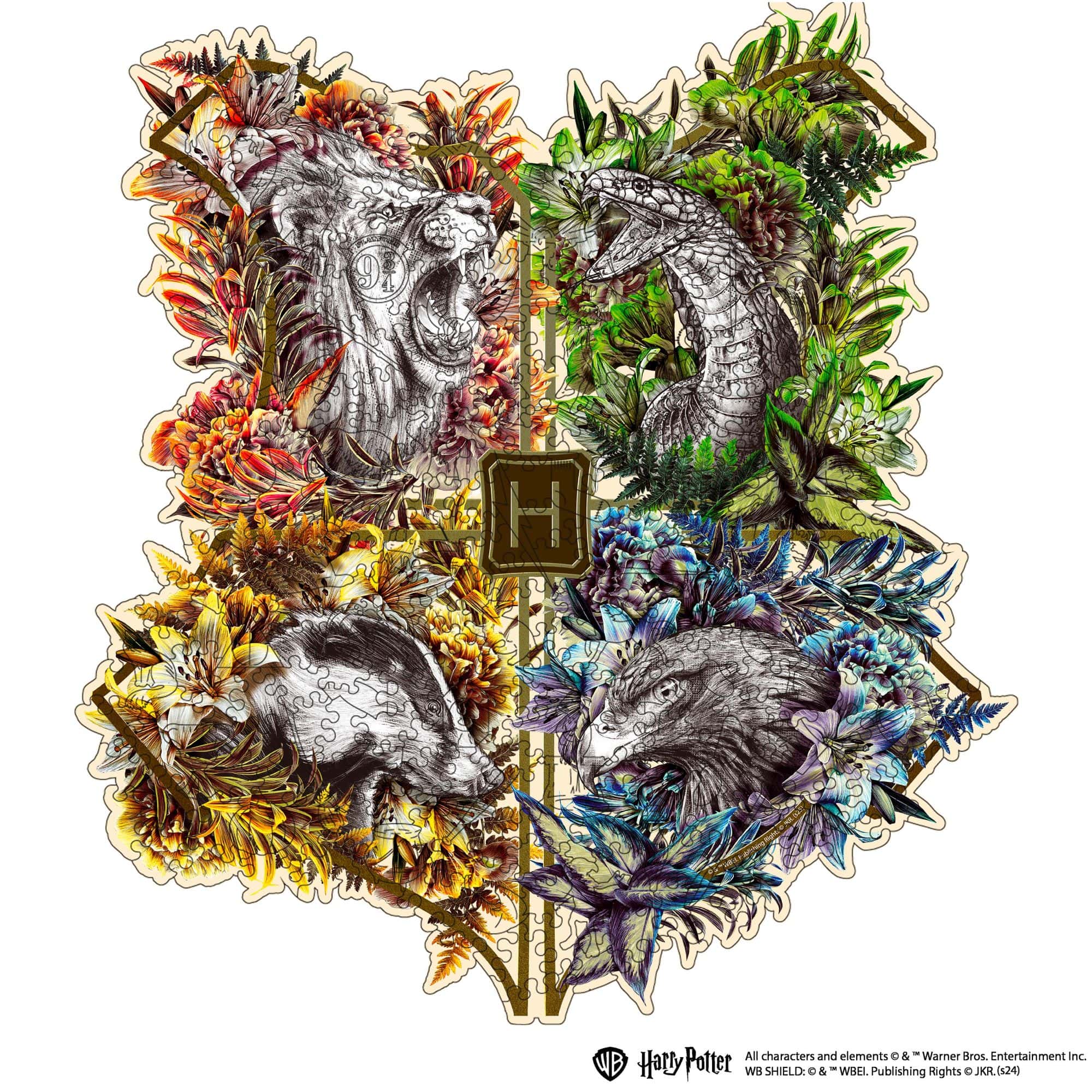 Wooden jigsaw puzzle Harry Potter Hogwarts™ Houses (Flowery) - Woods Story