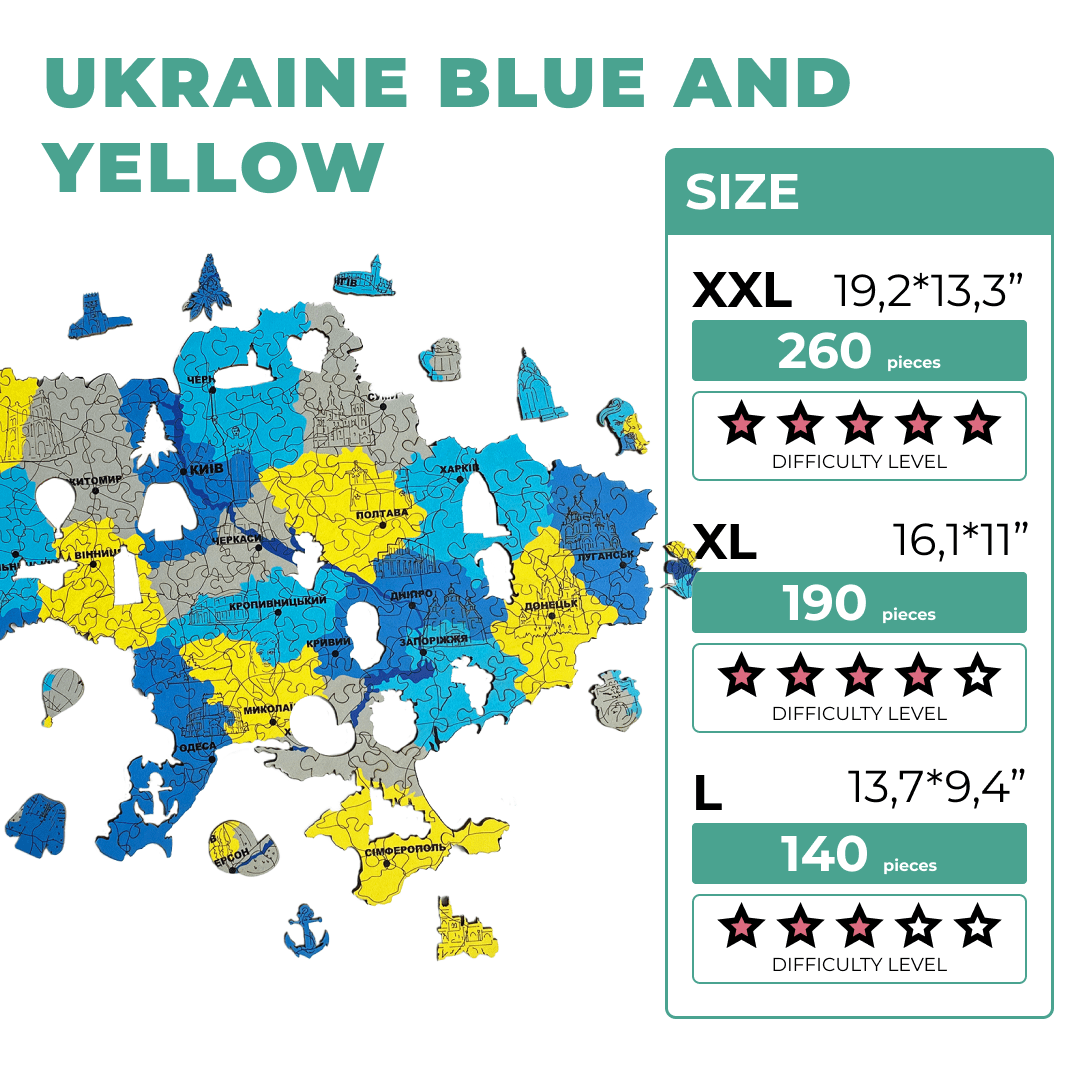 Wooden Jigsaw Puzzle Map Of Ukraine Blue and yellow - Woods Story