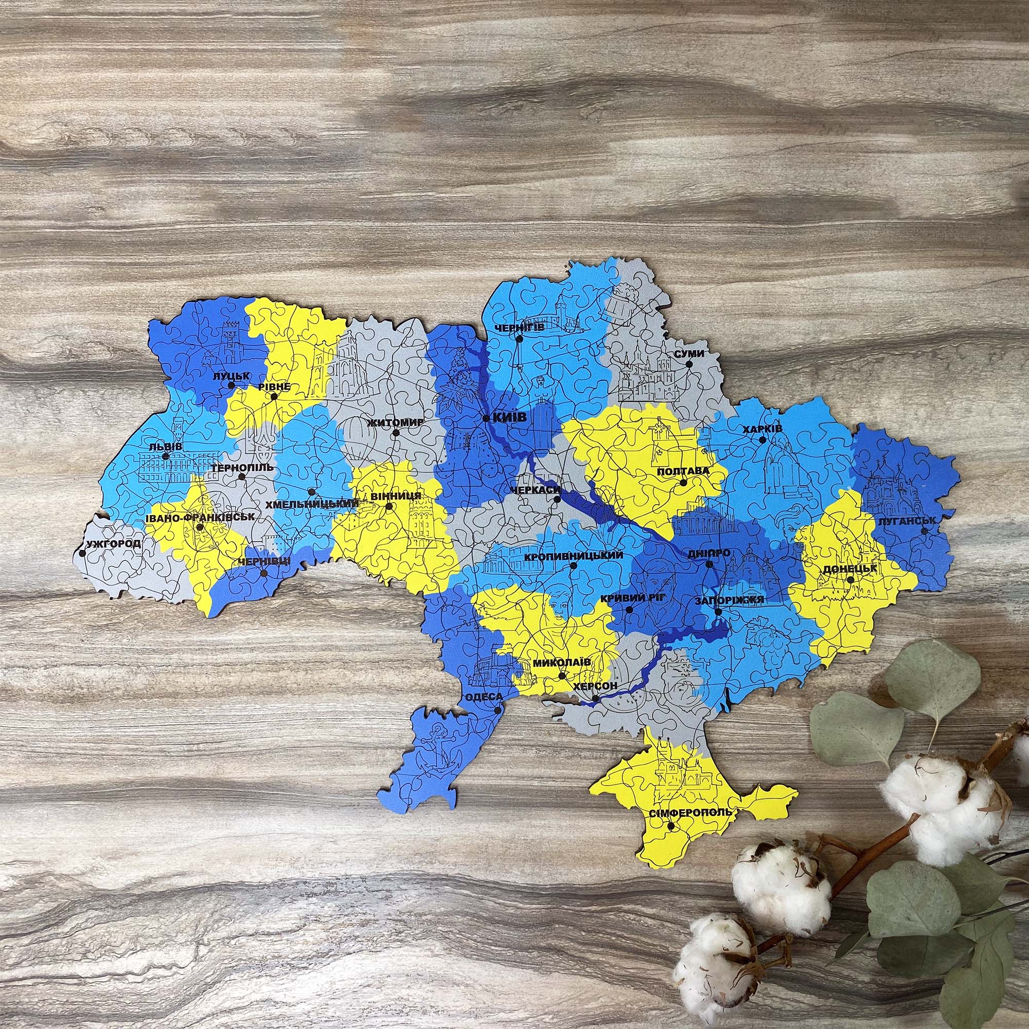 Wooden Jigsaw Puzzle Map Of Ukraine Blue and yellow - Woods Story