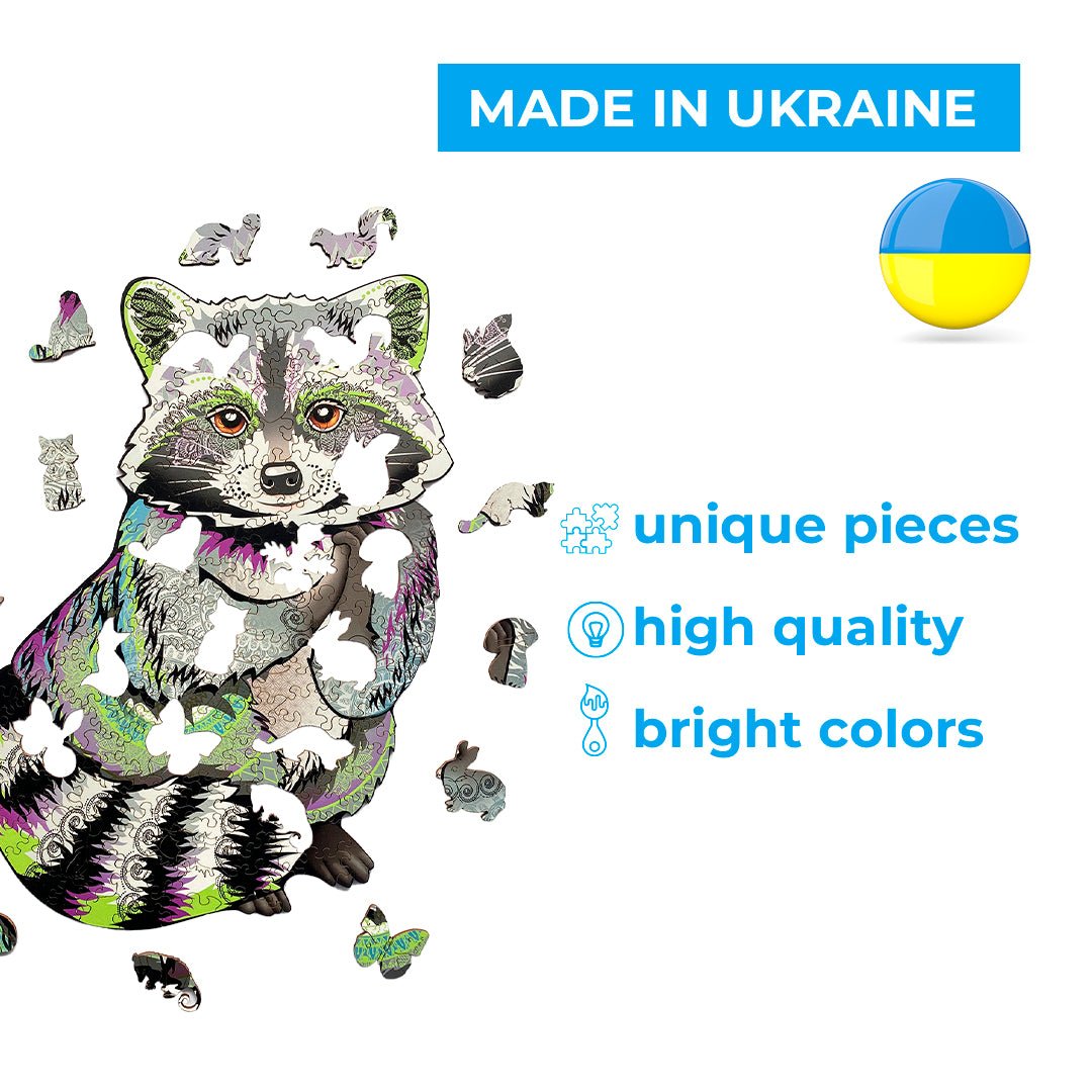 Wooden Jigsaw Puzzle Raccoon - Woods Story
