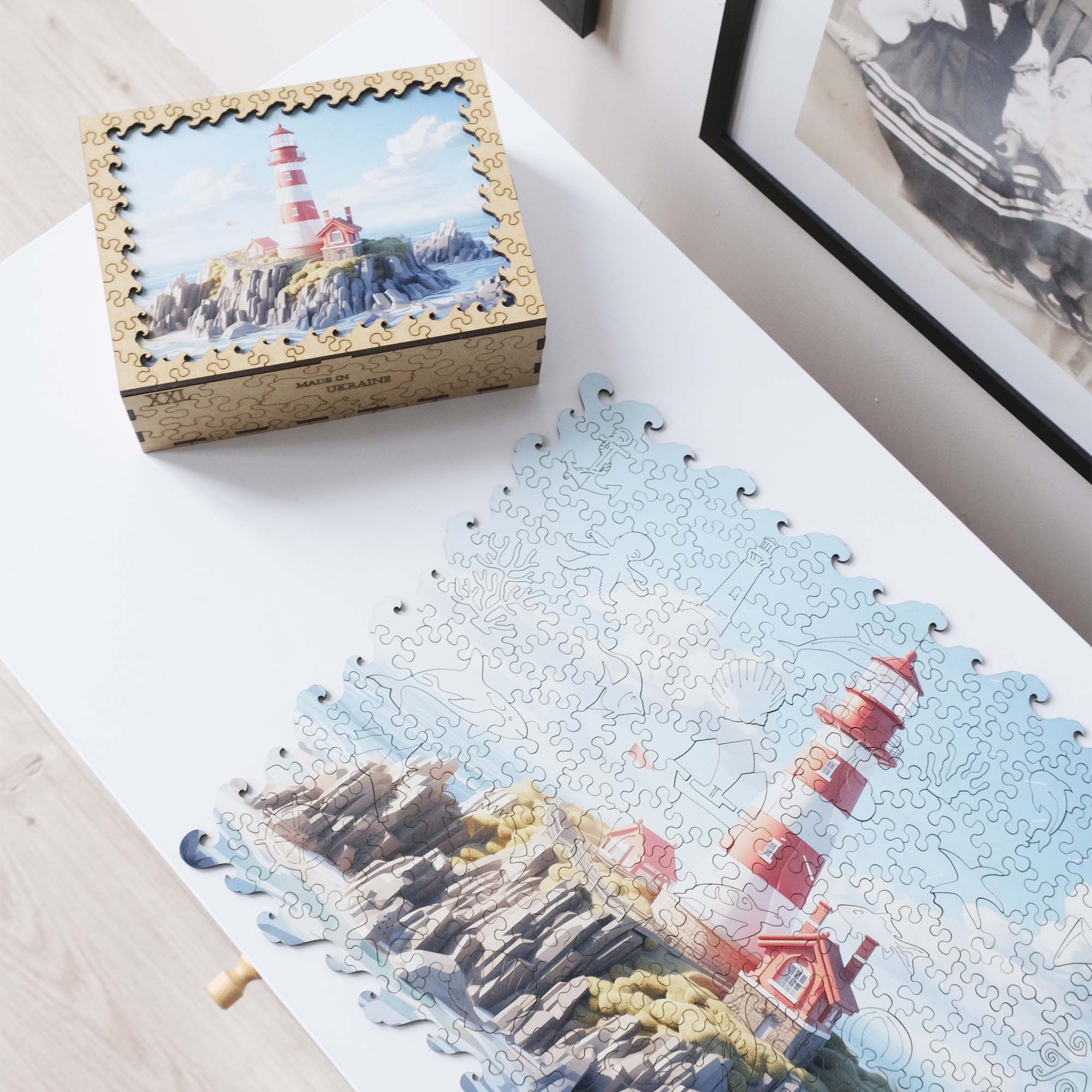 Wooden Jigsaw Puzzle Sea Lighthouse - Woods Story