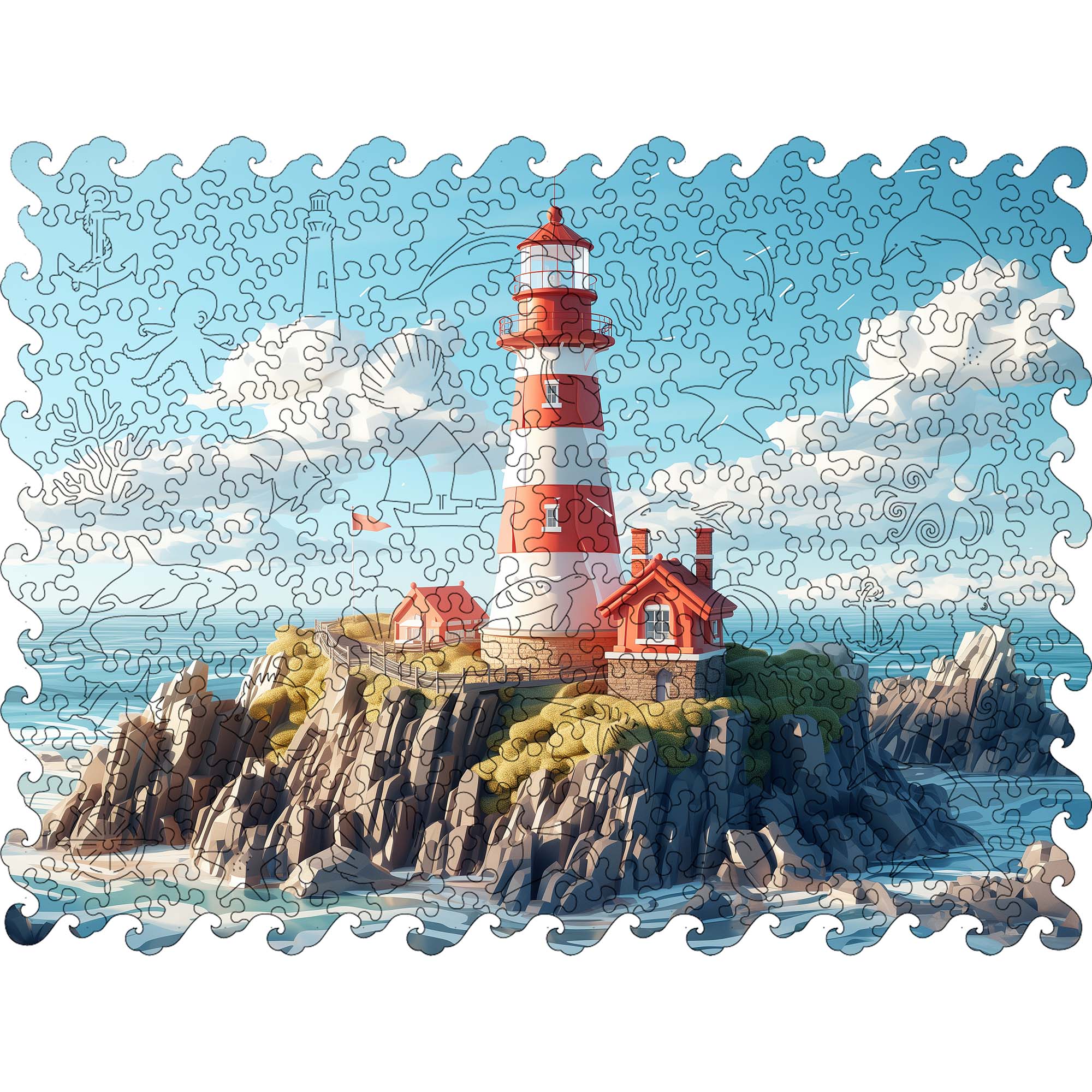 Wooden Jigsaw Puzzle Sea Lighthouse - Woods Story