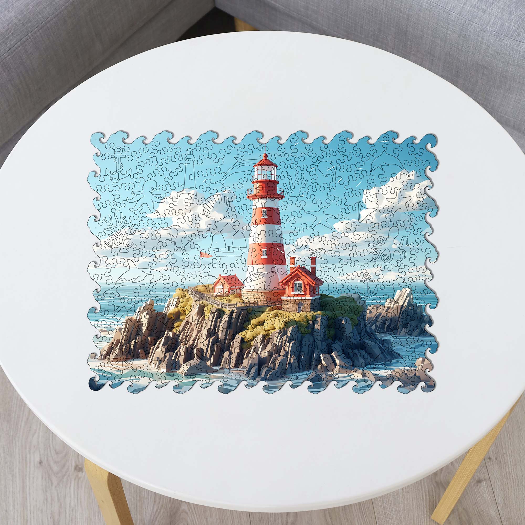 Wooden Jigsaw Puzzle Sea Lighthouse - Woods Story