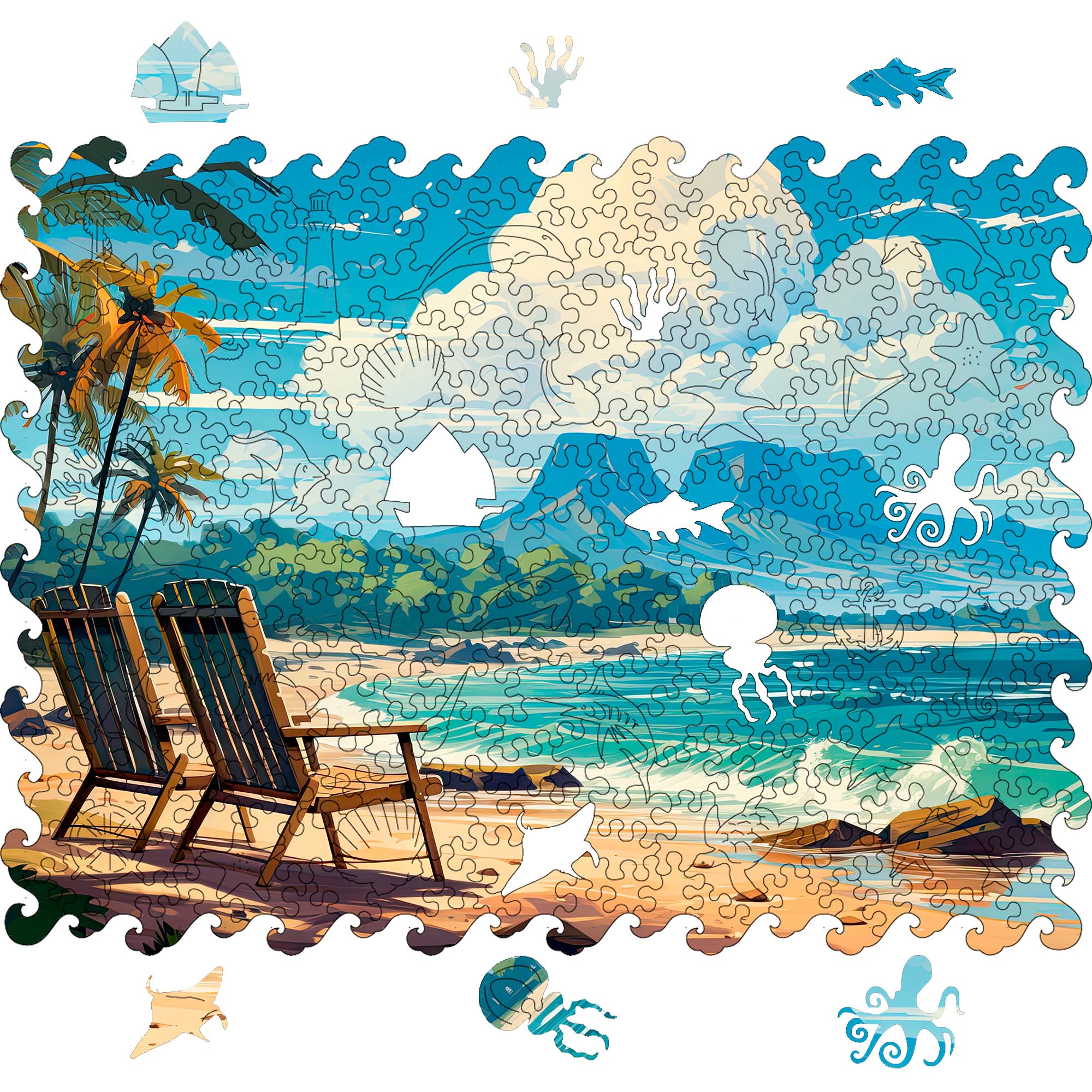 Wooden Jigsaw Puzzle Sea view - Woods Story