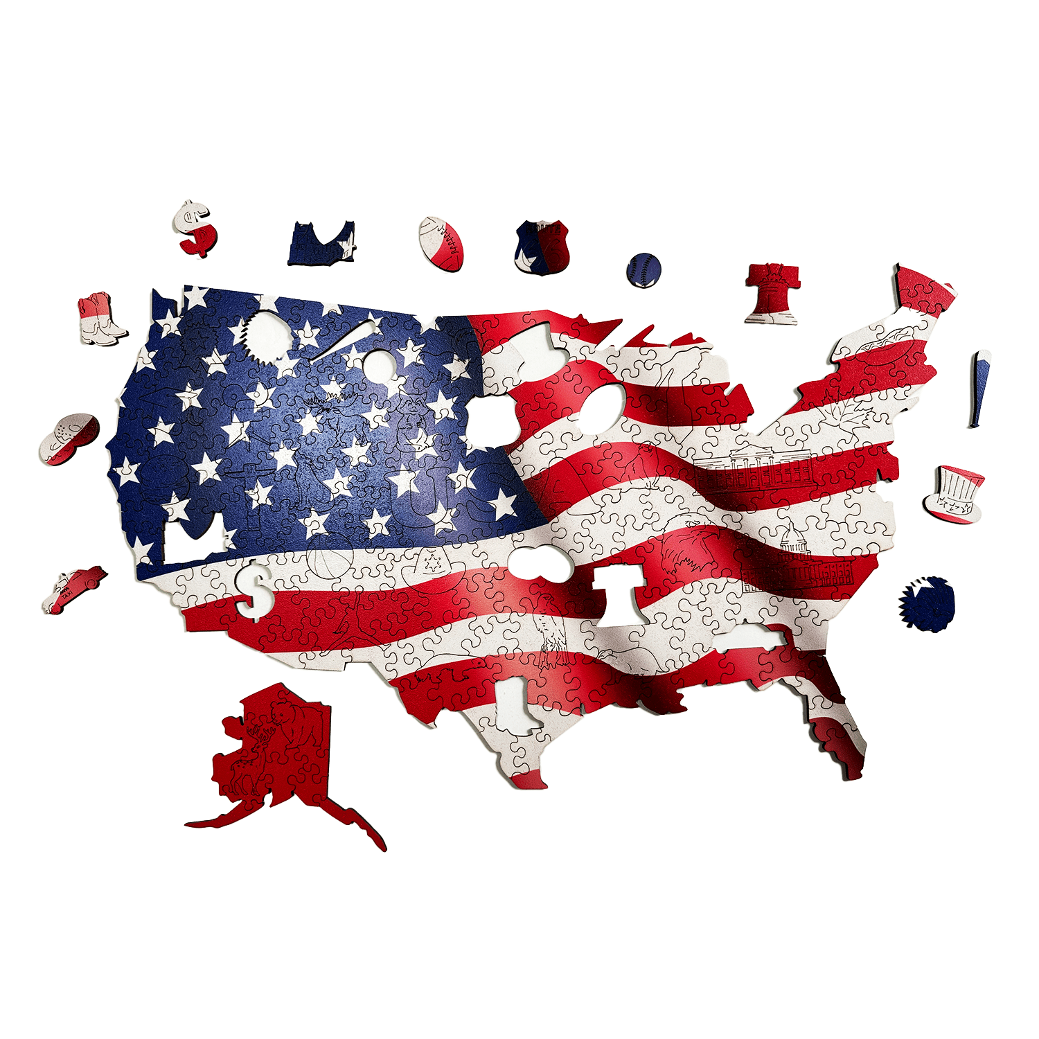 Wooden Jigsaw Puzzle USA Map - Woods Story