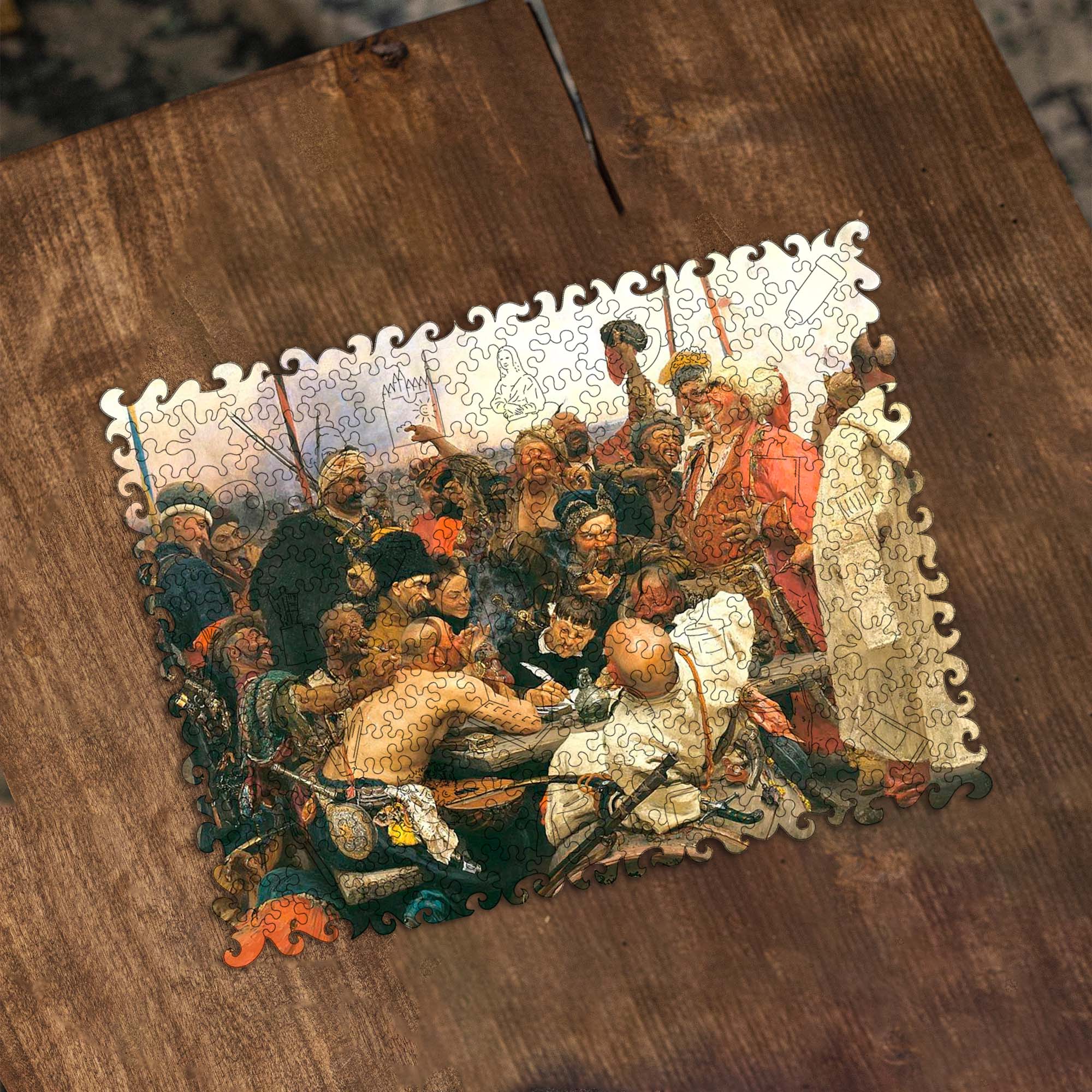 Wooden Jigsaw Puzzle Zaporozhians write a letter (Ilya Repin) - Woods Story