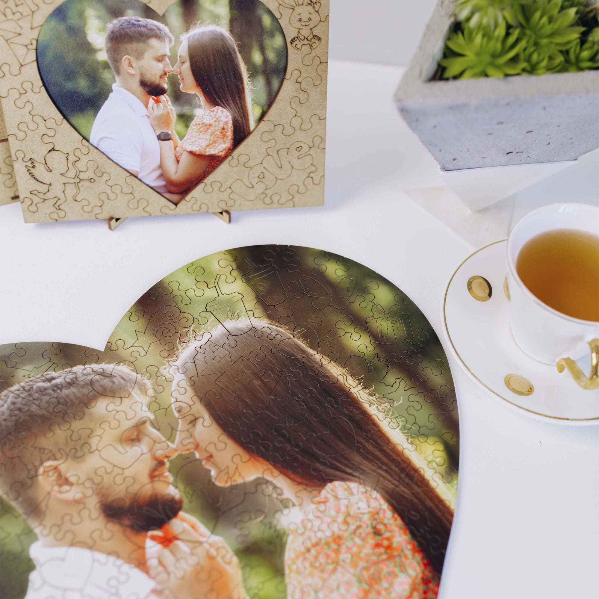 Wooden Personalized Photo Heart Shaped Puzzle - Woods Story