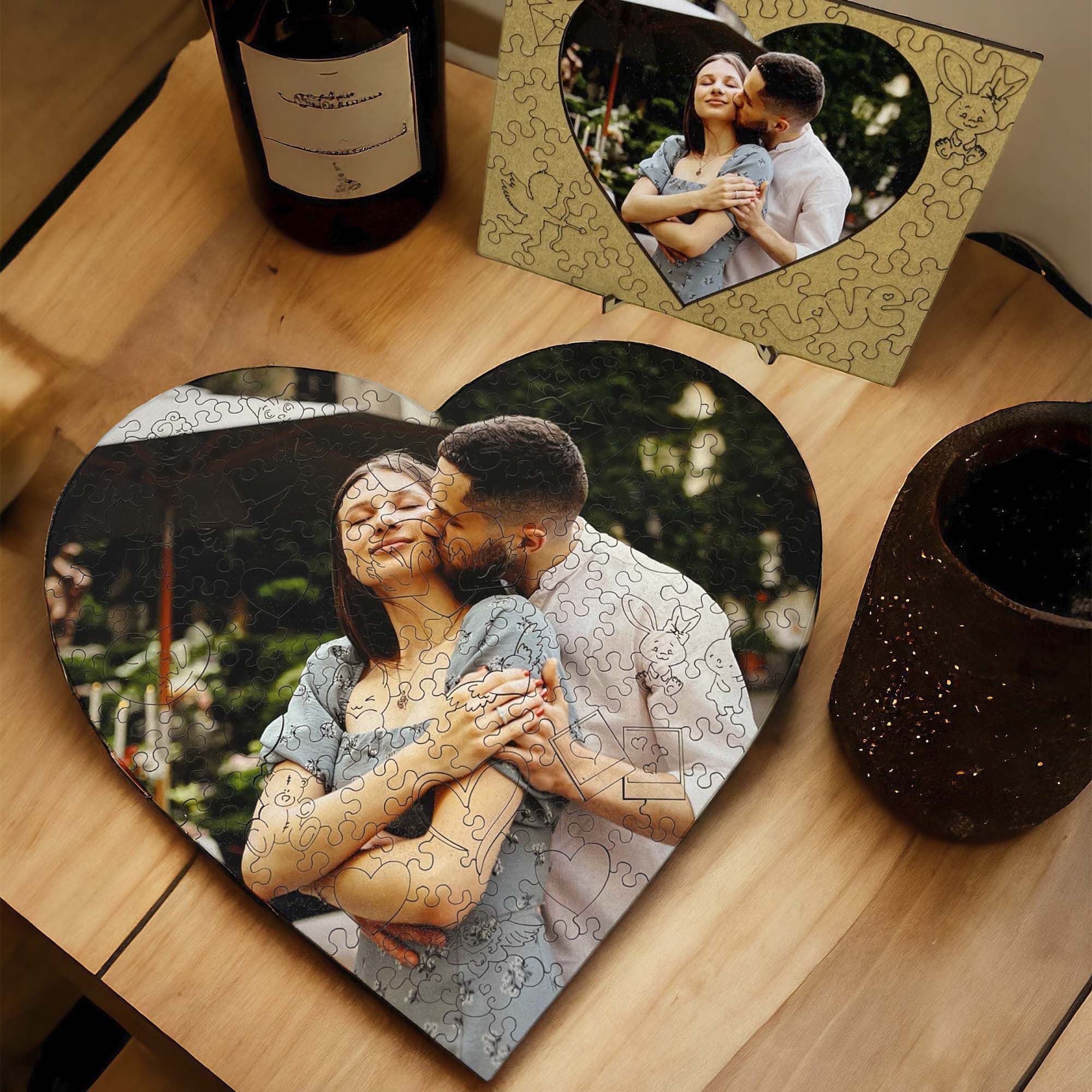 Wooden Personalized Photo Heart Shaped Puzzle - Woods Story