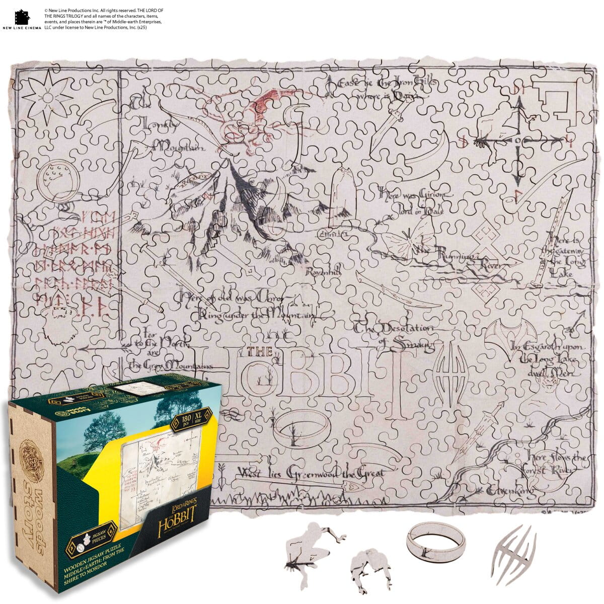 Wooden Shaped Puzzle The Hobbit™ - Map to the Lonely Mountain - Woods Story