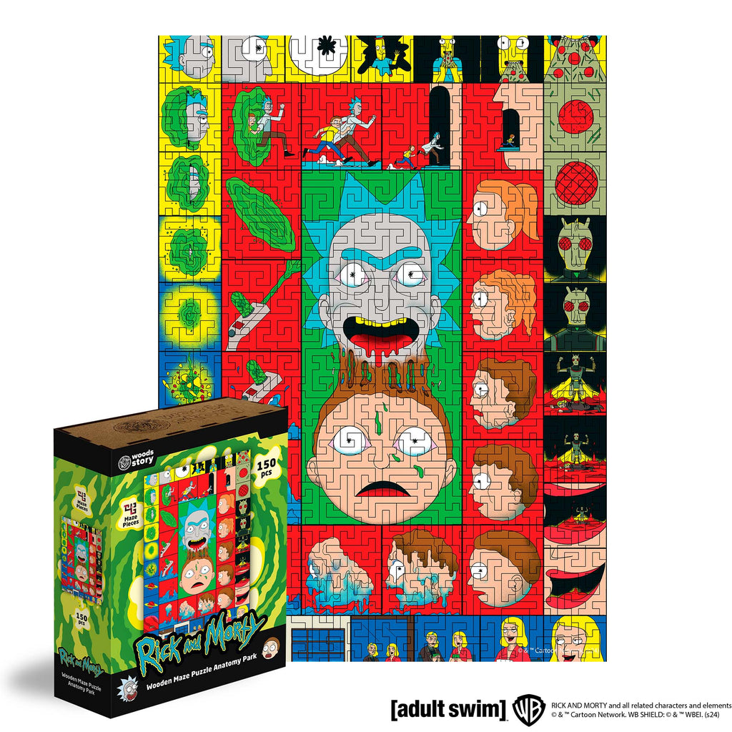 Wooden jigsaw maze puzzle Rick&Morty™ Multiverse in Colors