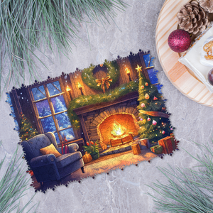 Wooden Jigsaw Puzzle Cozy Near the Fireplace