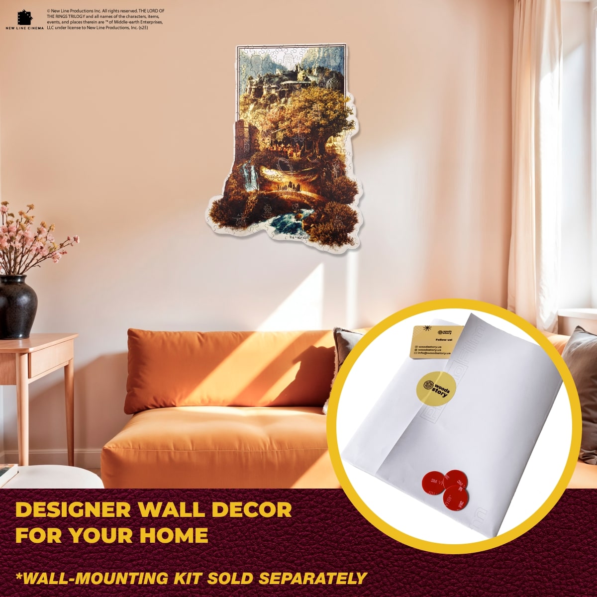 Jigsaw puzzle with a scenic image and a message card, inspired by 'The Lord of the Rings'.