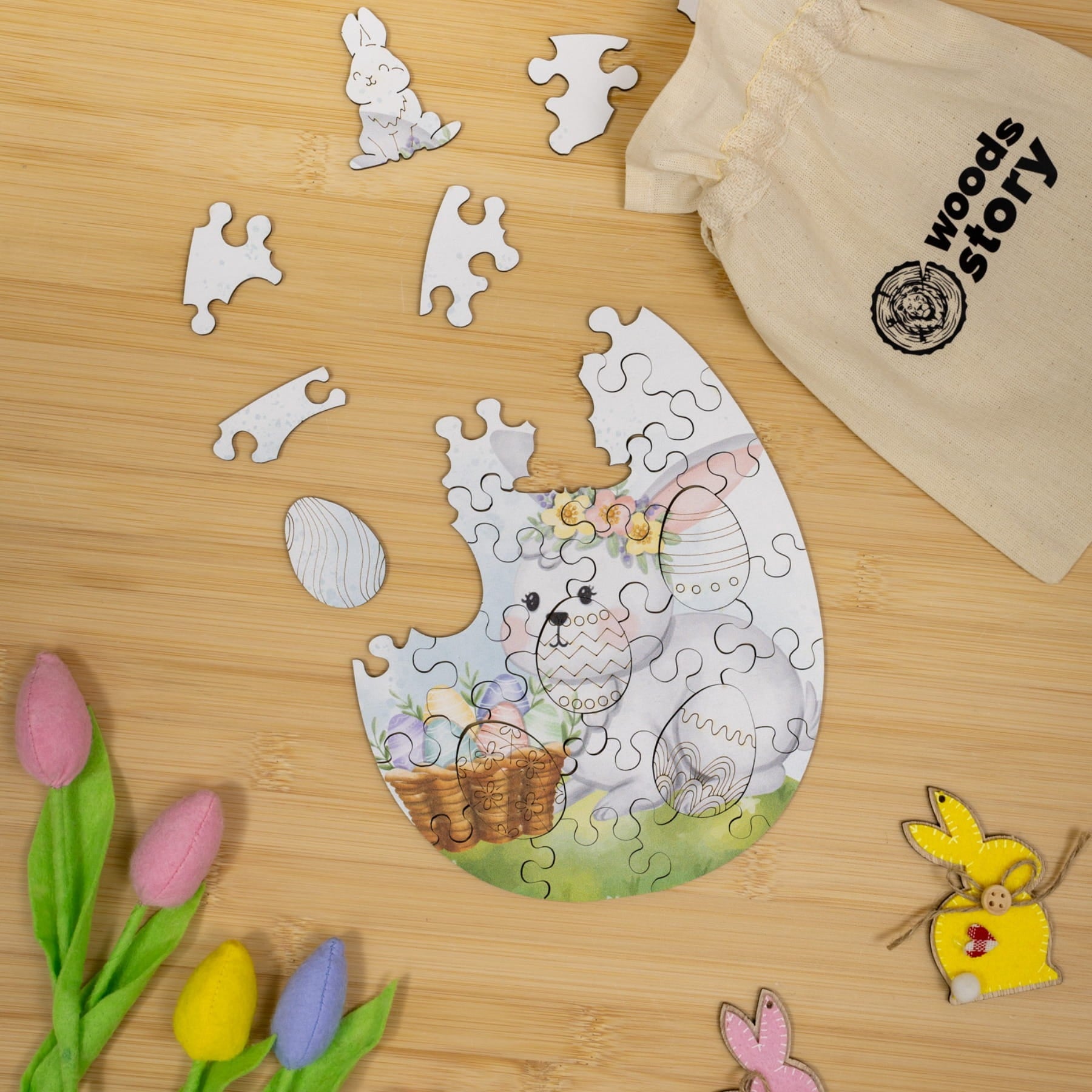 Easter Jigsaw Puzzles for Kids - Easter Bunny with Eggs - Woods Story