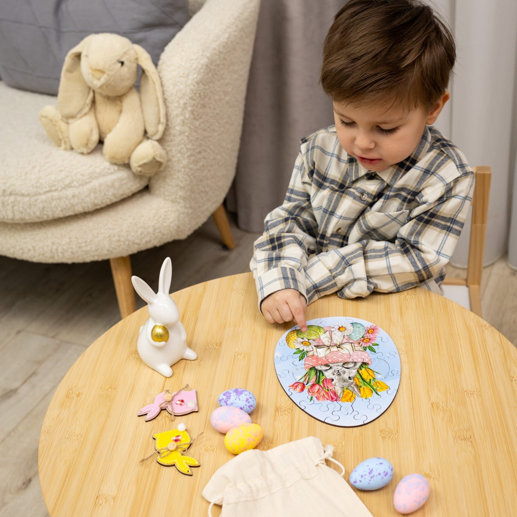 Easter Jigsaw Puzzles for Kids - Easter Bunny with Tulips - Woods Story