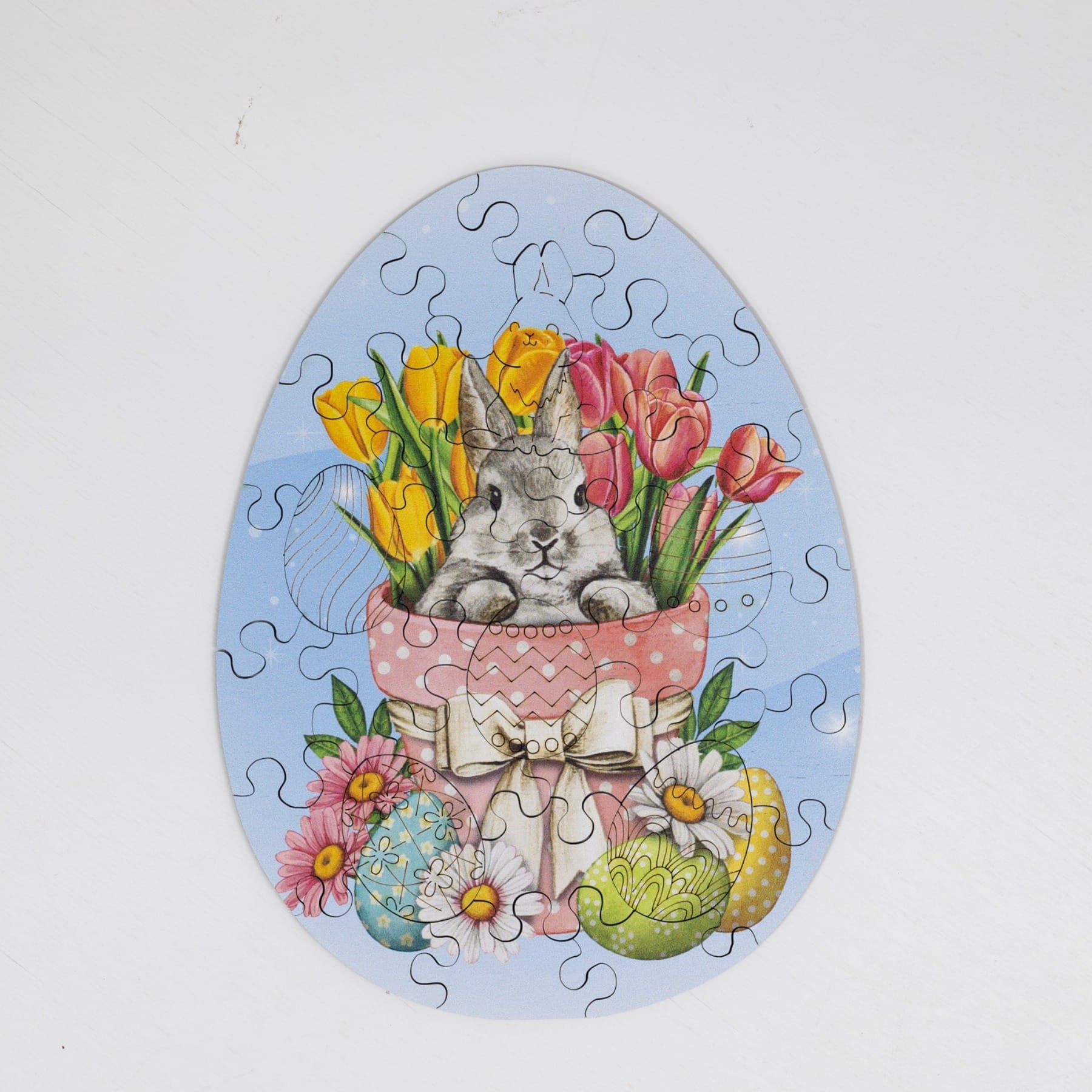 Easter Jigsaw Puzzles for Kids - Easter Bunny with Tulips - Woods Story