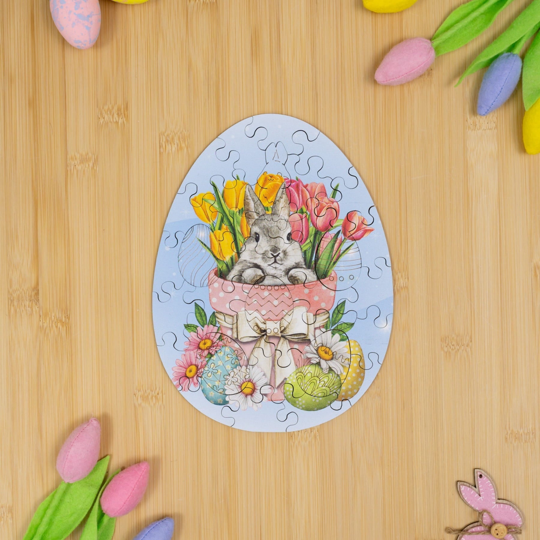 Easter Jigsaw Puzzles for Kids - Easter Bunny with Tulips - Woods Story
