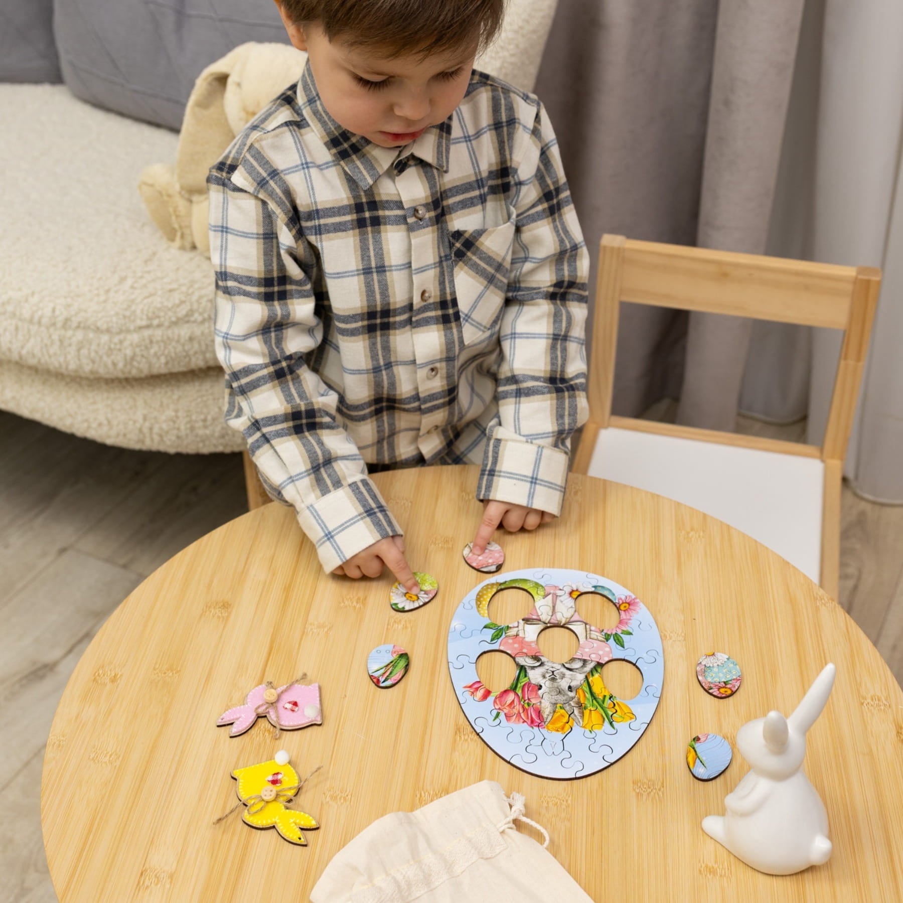 Easter Jigsaw Puzzles for Kids - Easter Bunny with Tulips - Woods Story