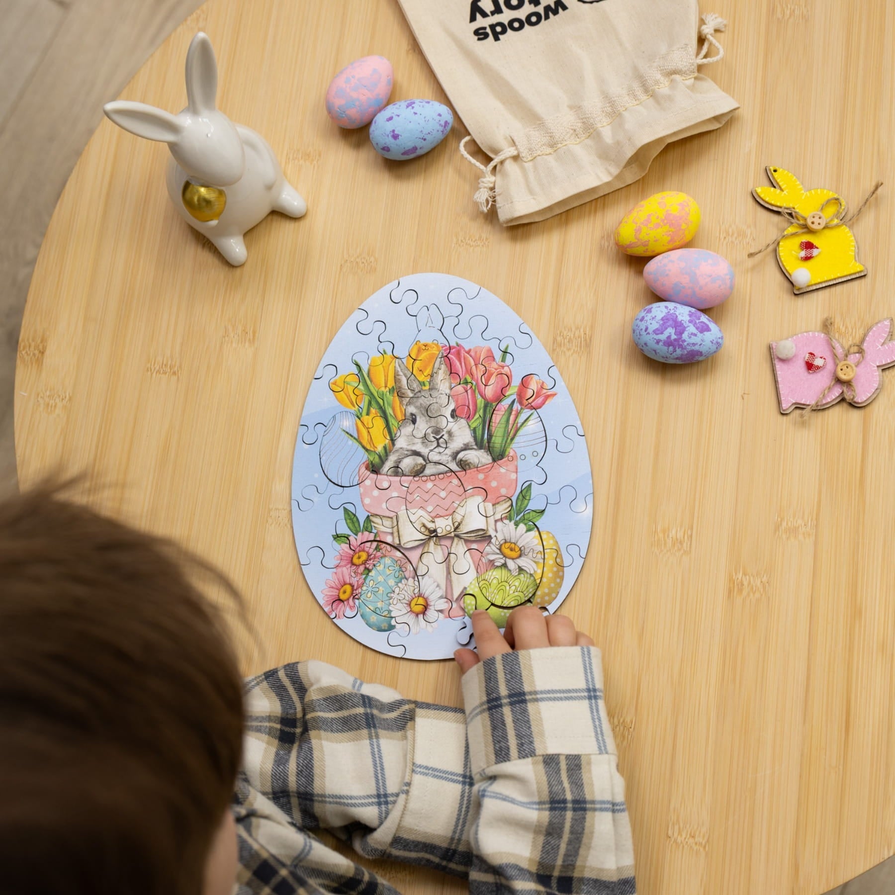 Easter Jigsaw Puzzles for Kids - Easter Bunny with Tulips - Woods Story