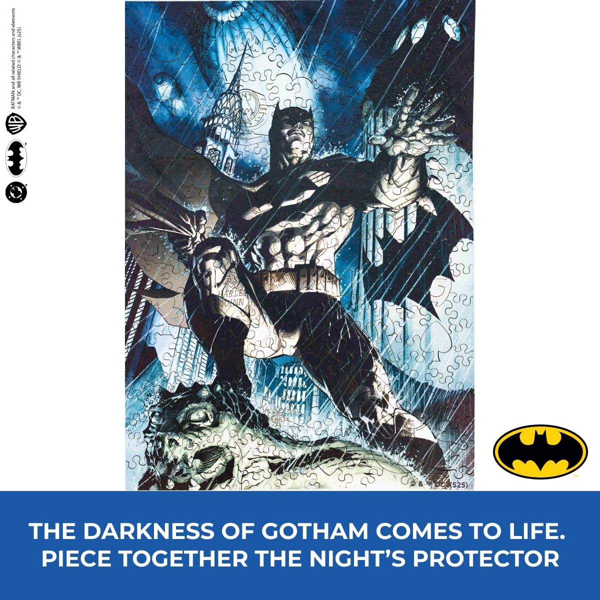 Batman puzzle packaging with artwork and Batman logo