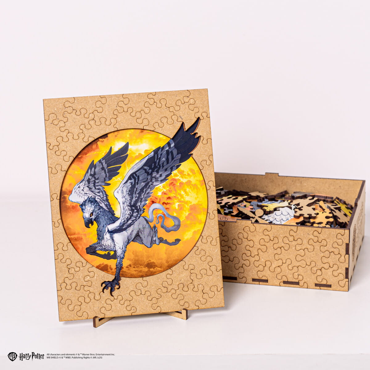Puzzle box with a dragon illustration on a white background