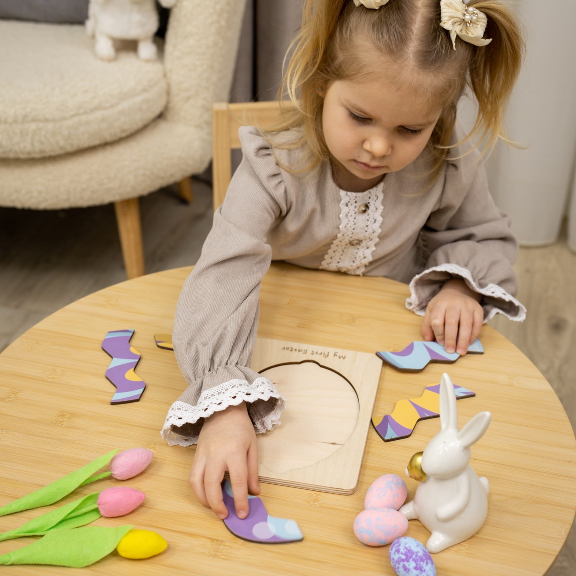 Montessori Wooden Easter Egg Puzzle - Abstract Spring - Woods Story
