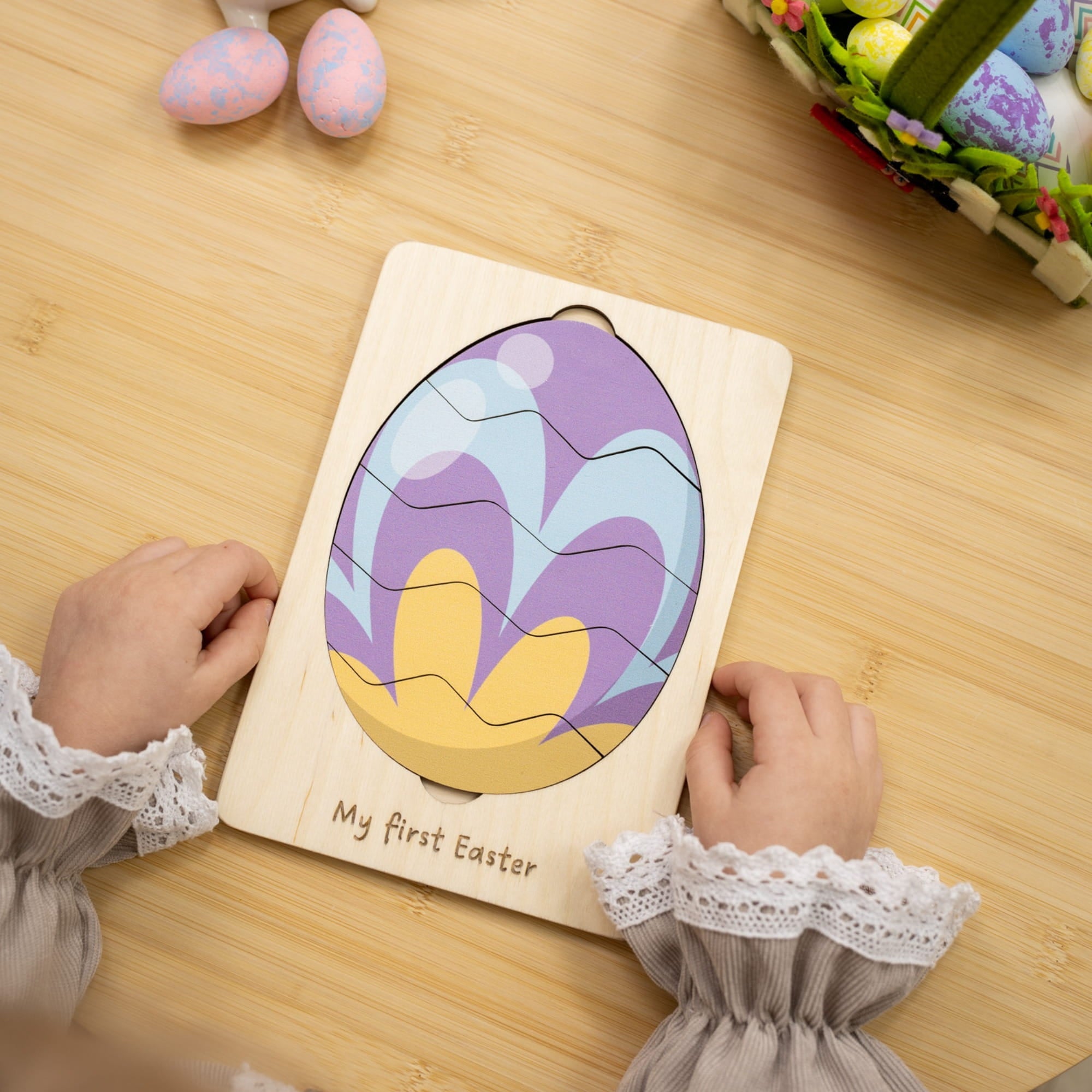 Montessori Wooden Easter Egg Puzzle - Abstract Spring - Woods Story