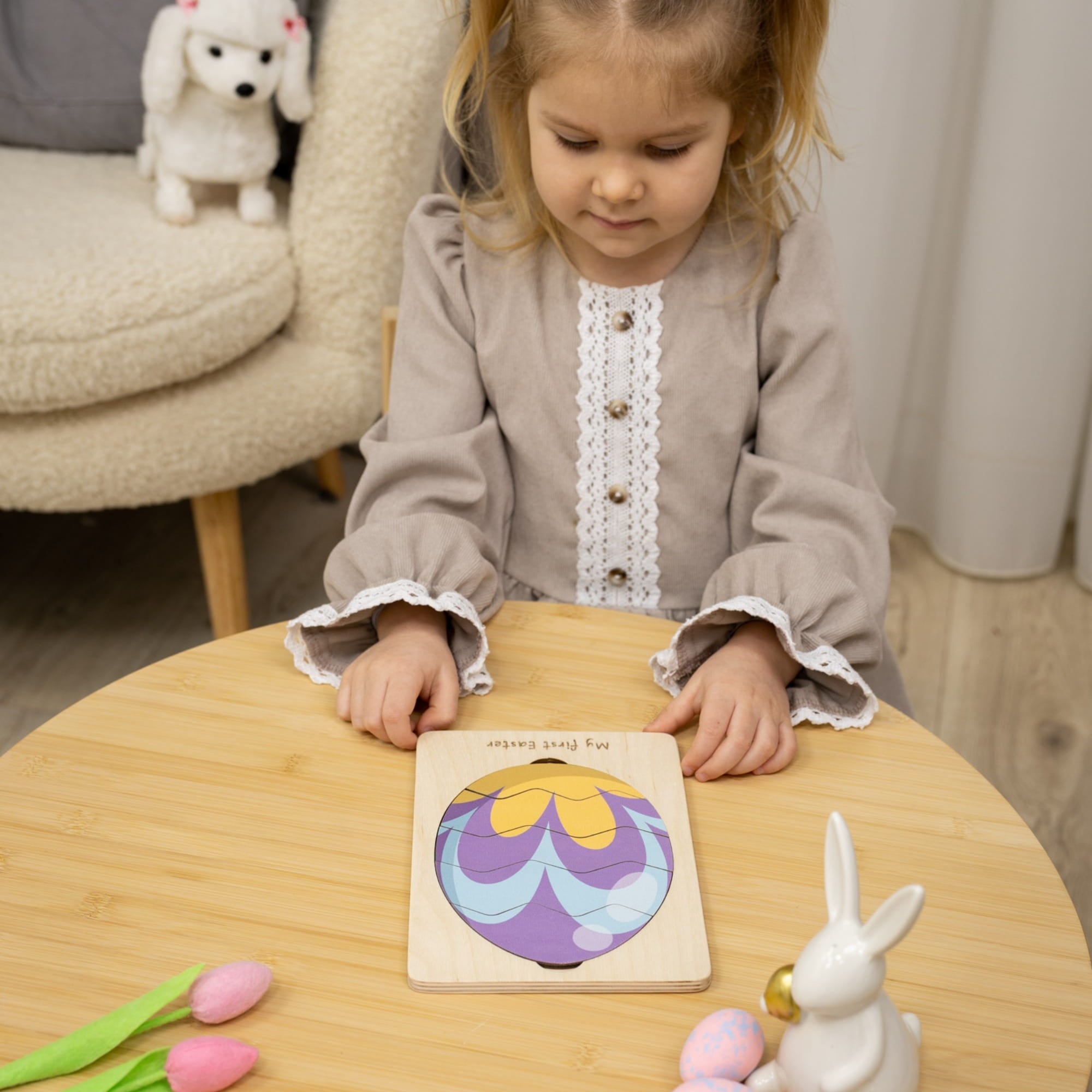 Montessori Wooden Easter Egg Puzzle - Abstract Spring - Woods Story
