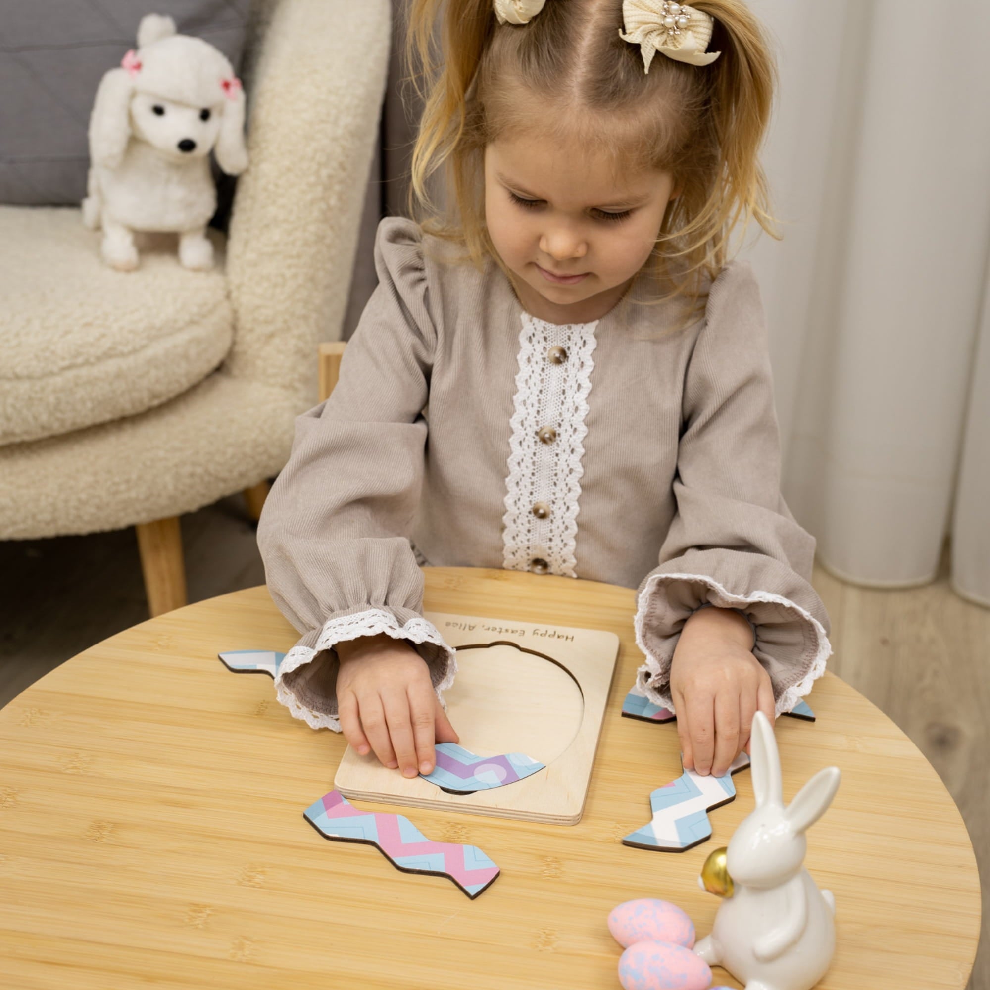 Montessori Wooden Easter Egg Puzzle - Chevron - Woods Story