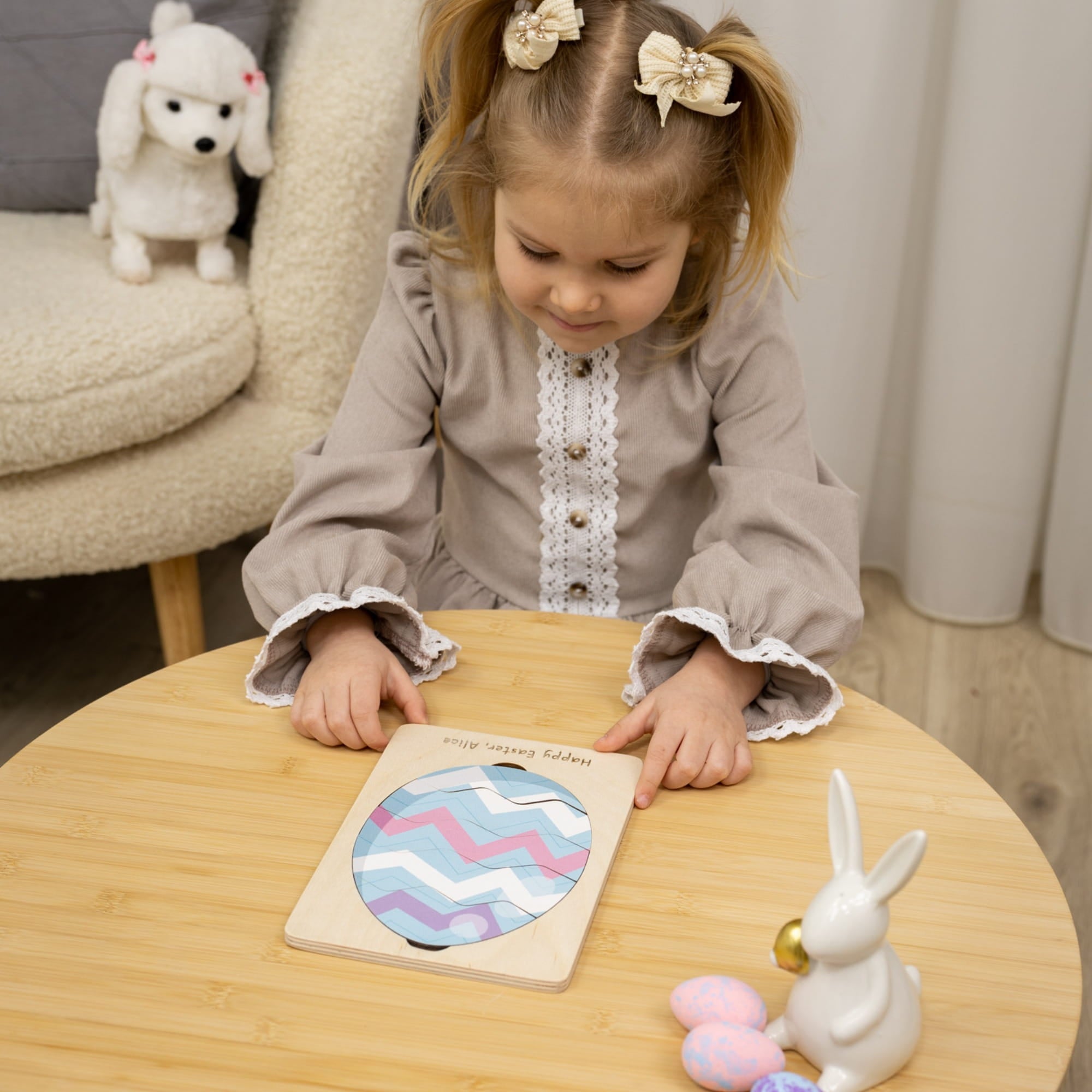 Montessori Wooden Easter Egg Puzzle - Chevron - Woods Story