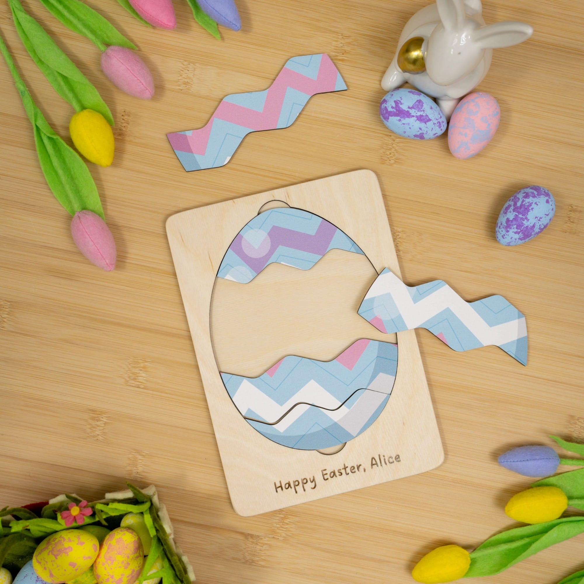 Montessori Wooden Easter Egg Puzzle - Chevron - Woods Story