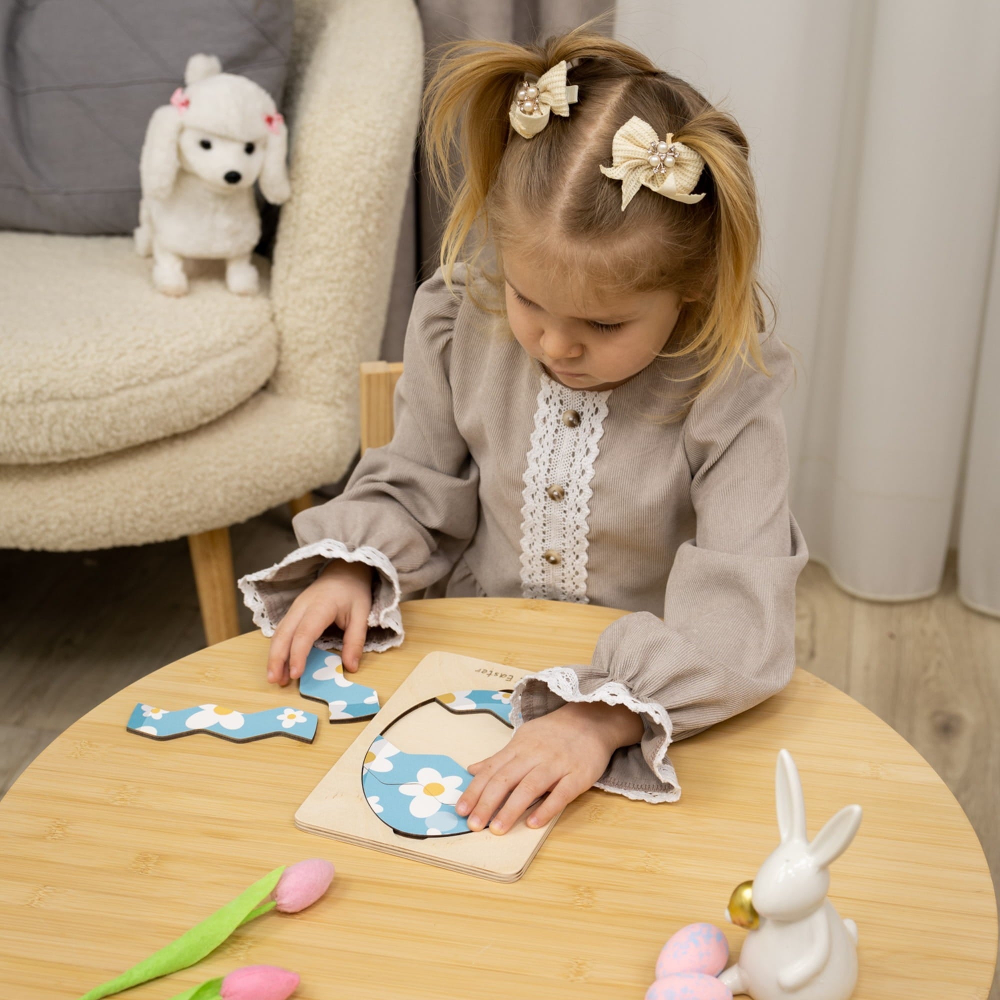 Montessori Wooden Easter Egg Puzzle - Daisy Easter - Woods Story