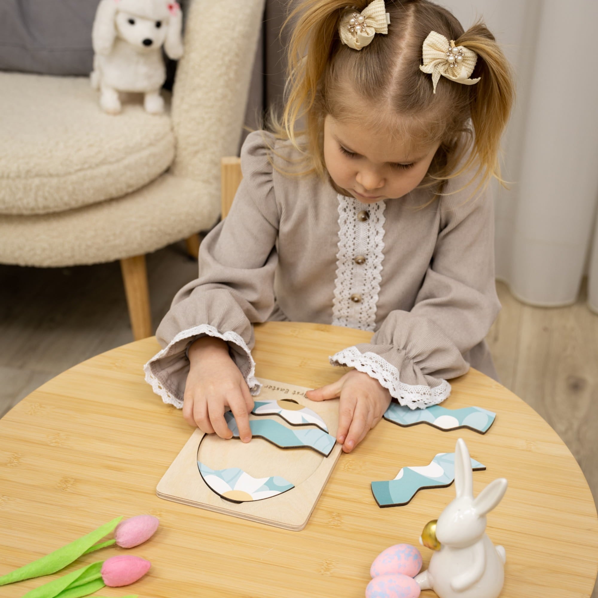Montessori Wooden Easter Egg Puzzle - Pastel Spring - Woods Story