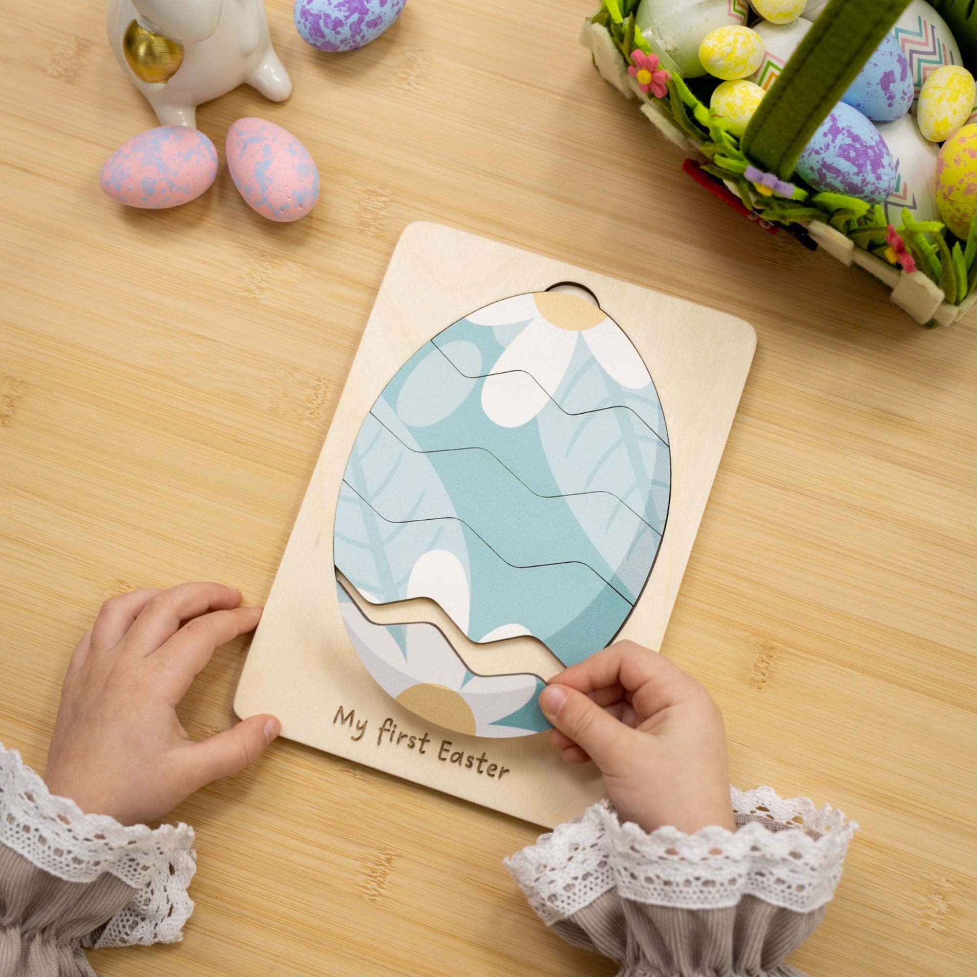 Montessori Wooden Easter Egg Puzzle - Pastel Spring - Woods Story