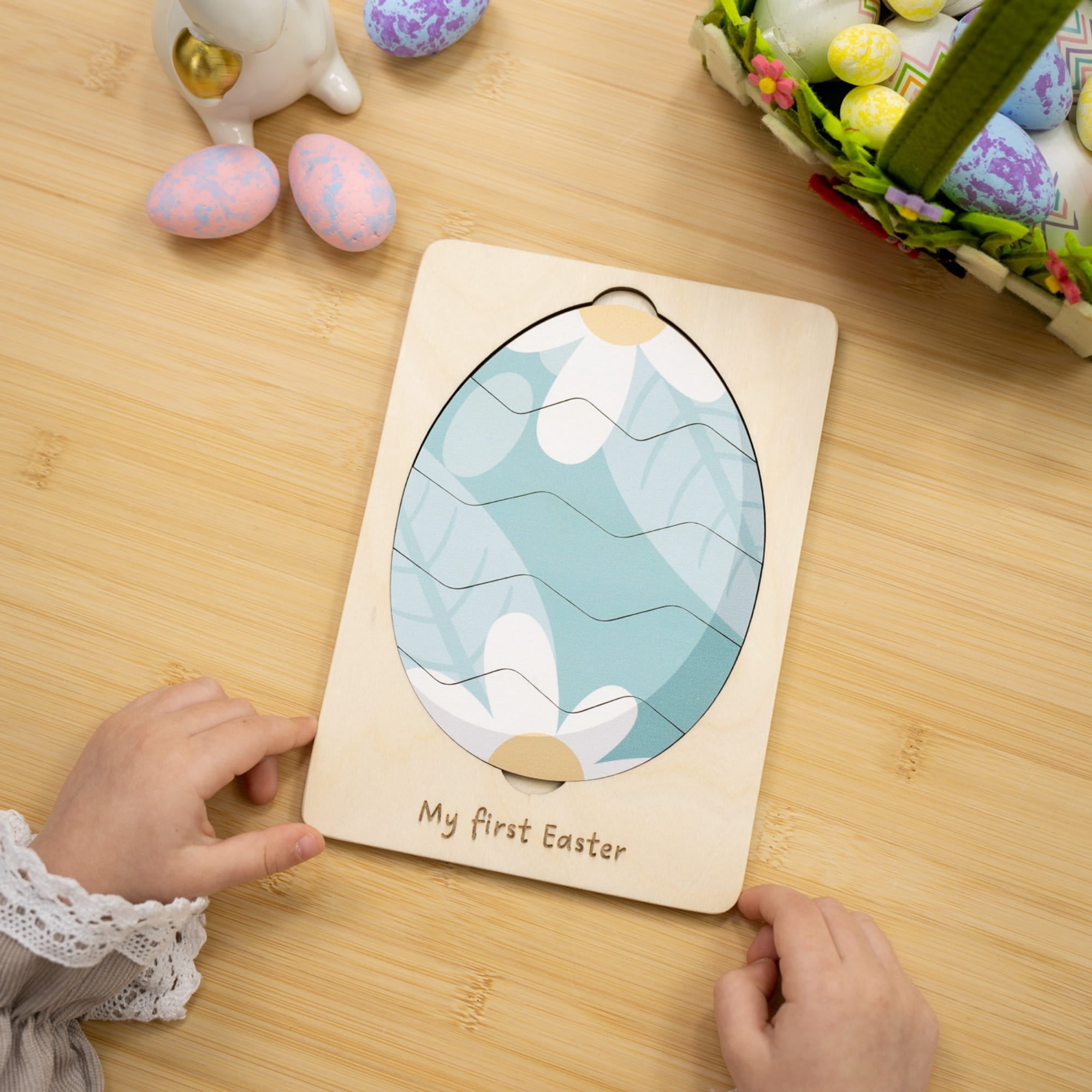 Montessori Wooden Easter Egg Puzzle - Pastel Spring - Woods Story