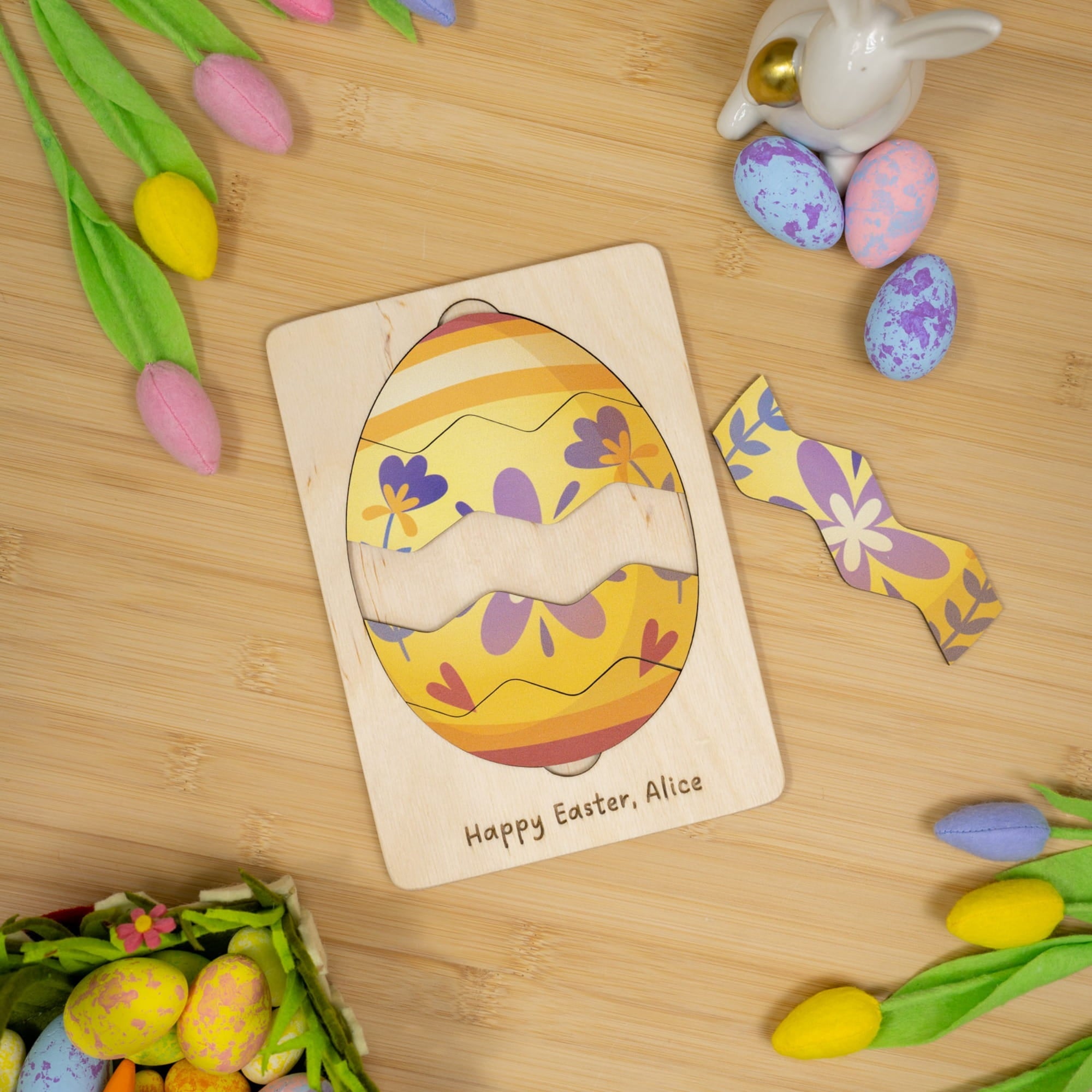 Montessori Wooden Easter Egg Puzzle - Spring Floral - Woods Story
