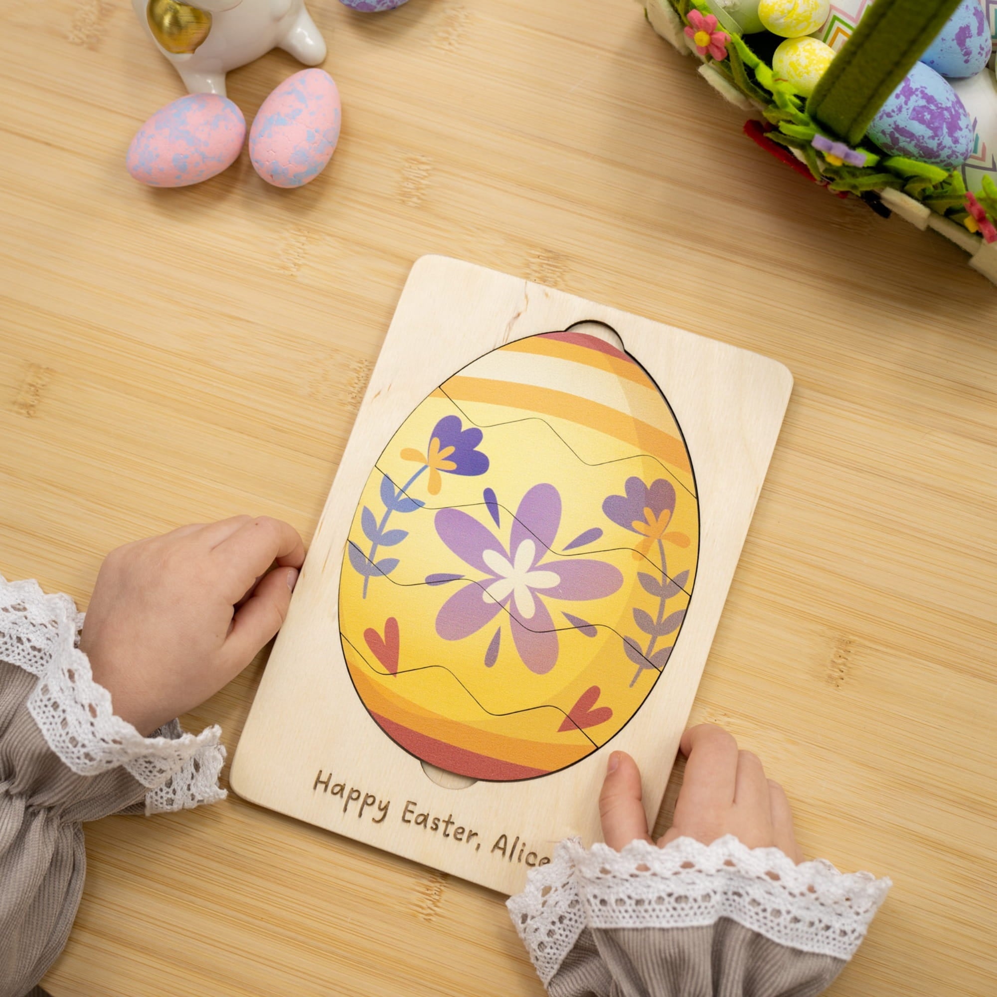Montessori Wooden Easter Egg Puzzle - Spring Floral - Woods Story