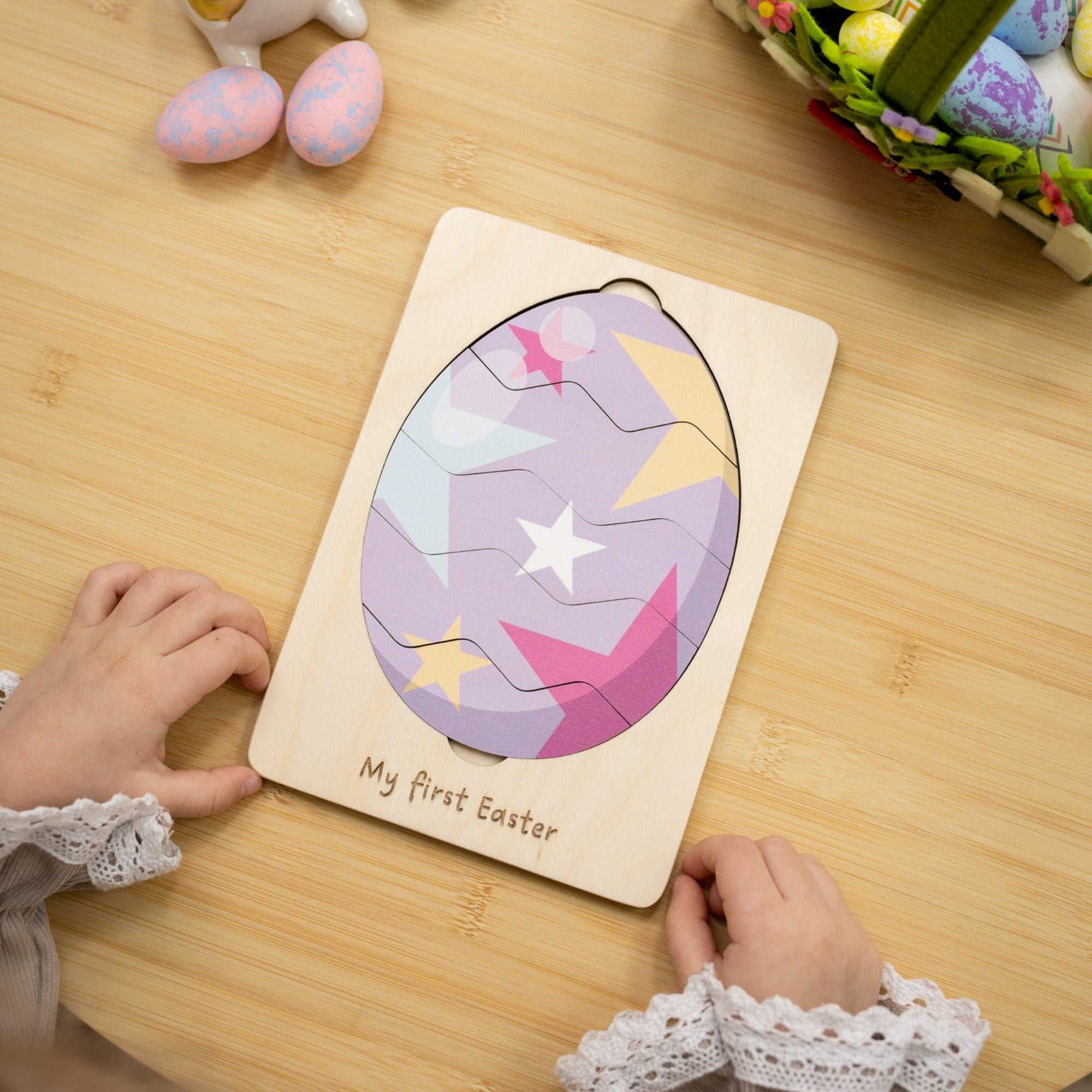 Montessori Wooden Easter Egg Puzzle - Star Pattern - Woods Story