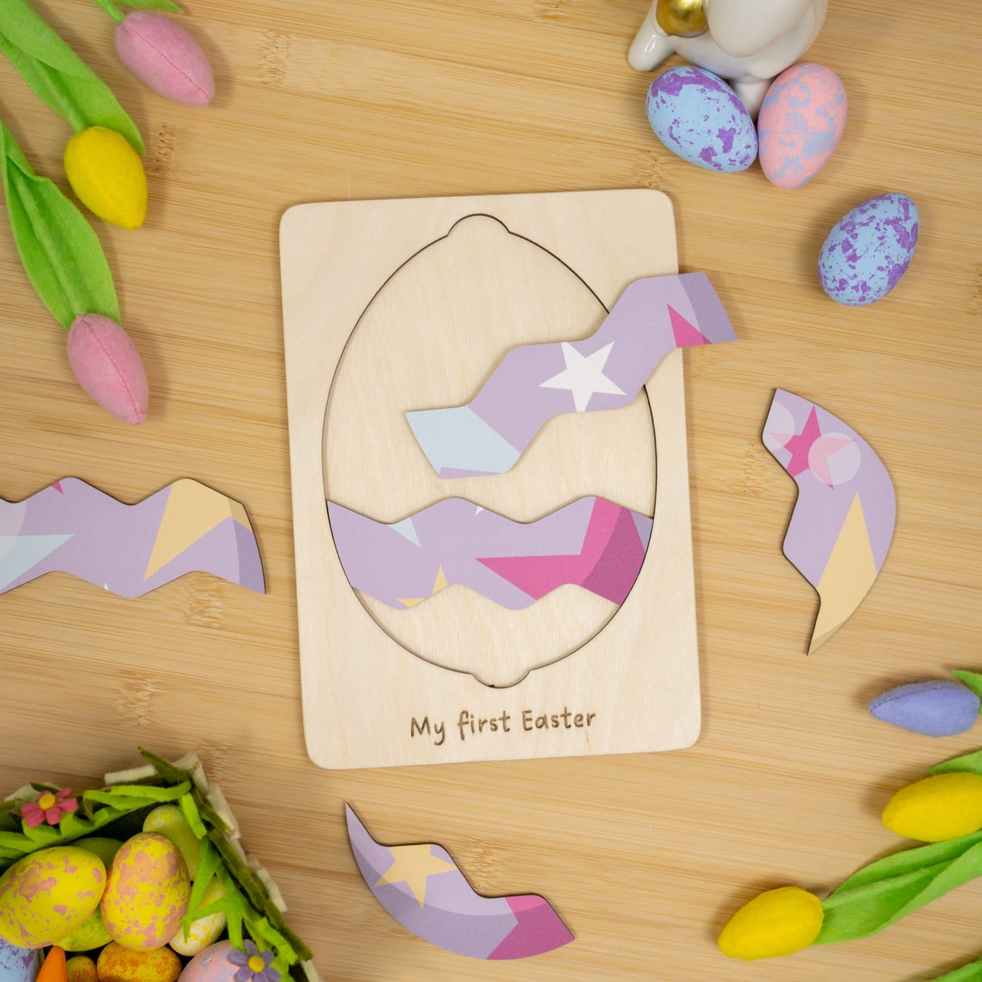 Montessori Wooden Easter Egg Puzzle - Star Pattern - Woods Story