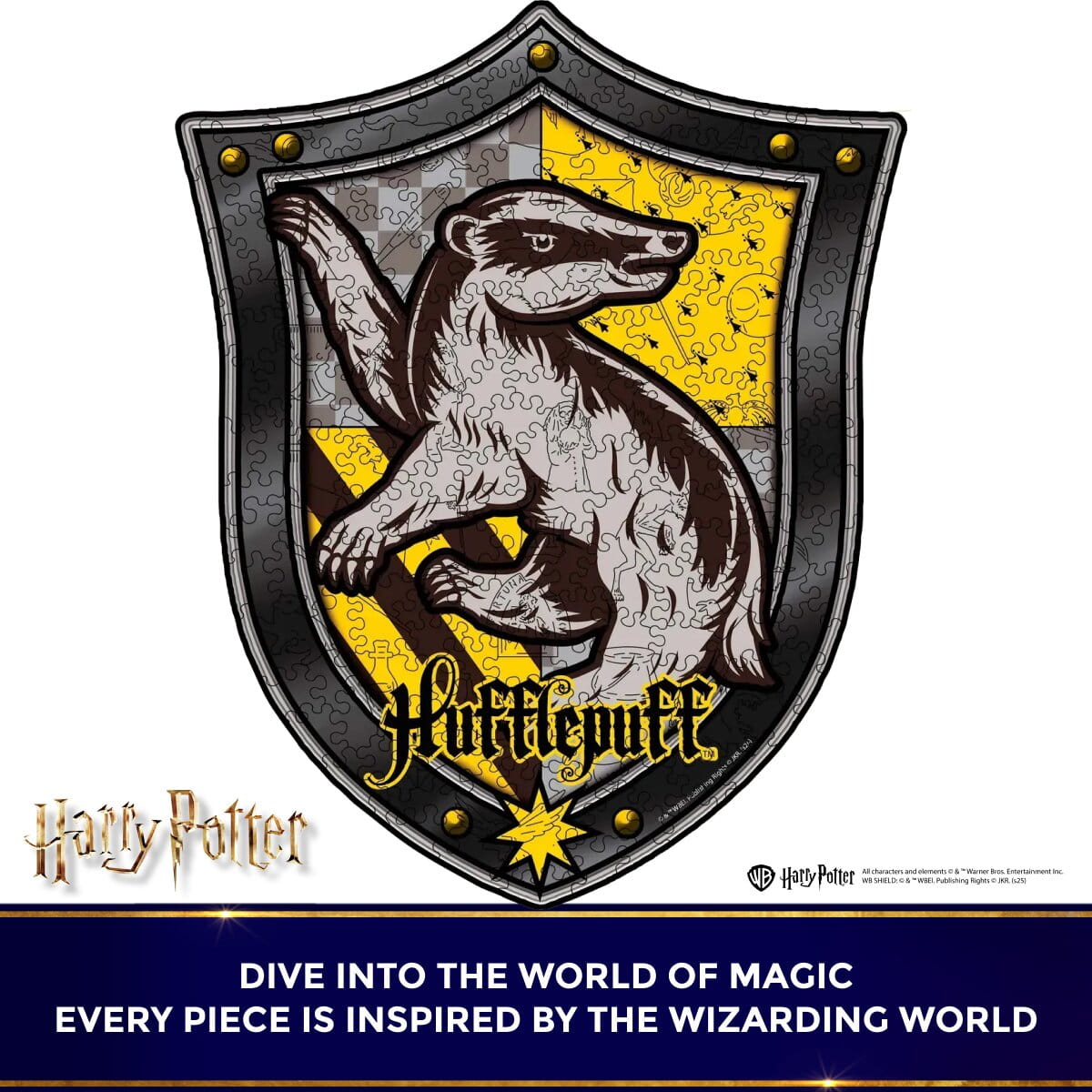 Hufflepuff house emblem from Harry Potter with a badger on a shield