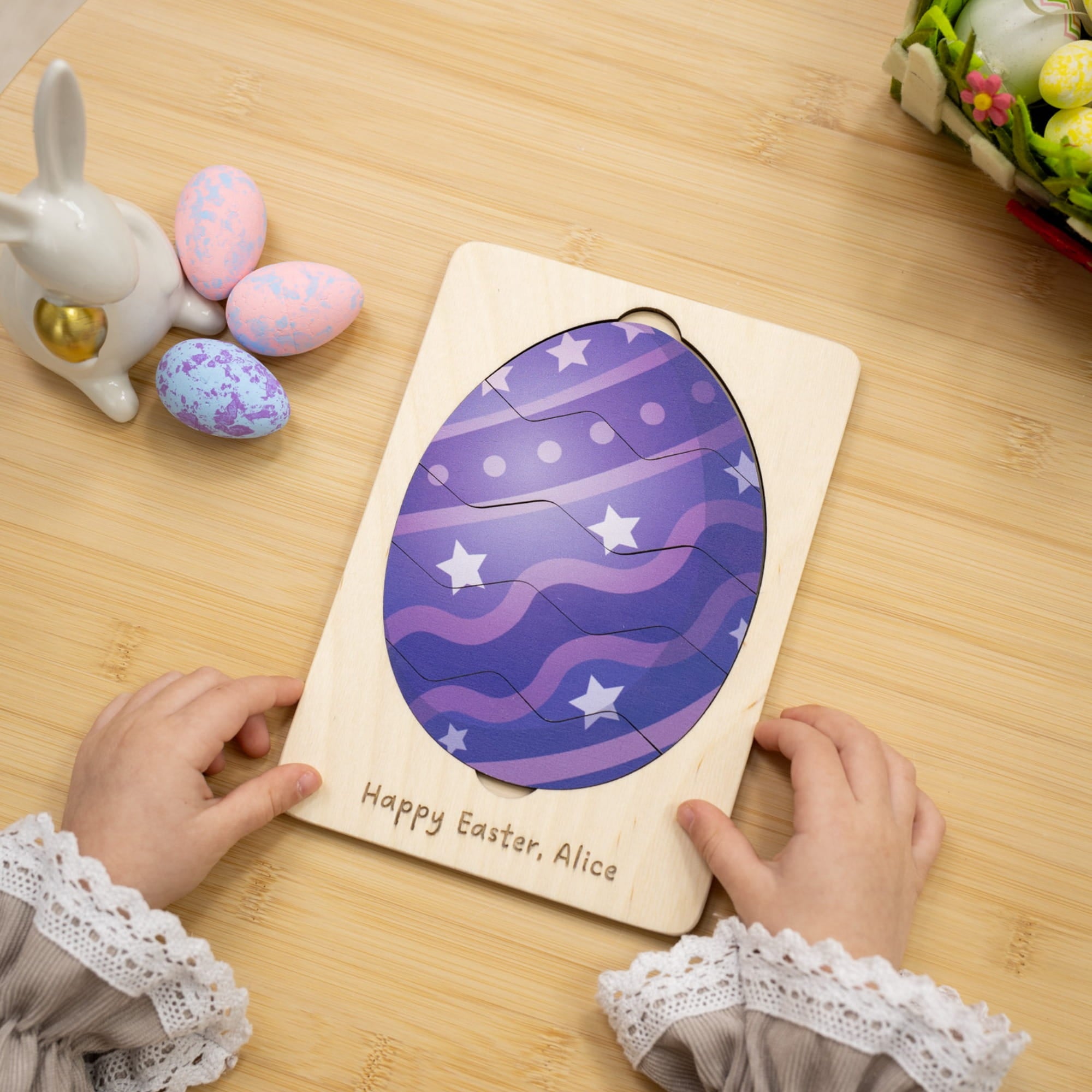 Montessori Wooden Easter Egg Puzzle - Galaxy