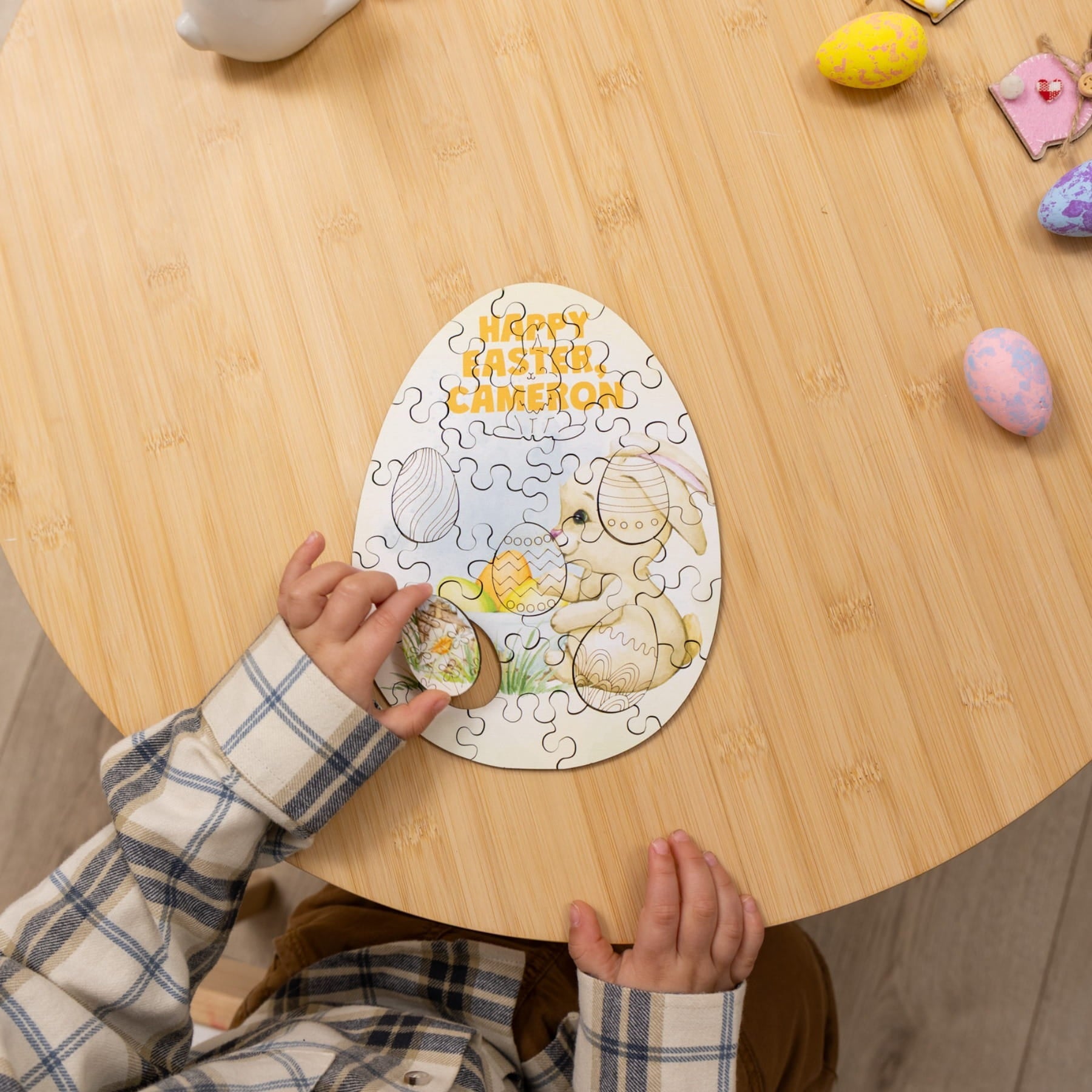 Wooden Easter Jigsaw Puzzle for Kids - Cute Easter Bunny - Woods Story