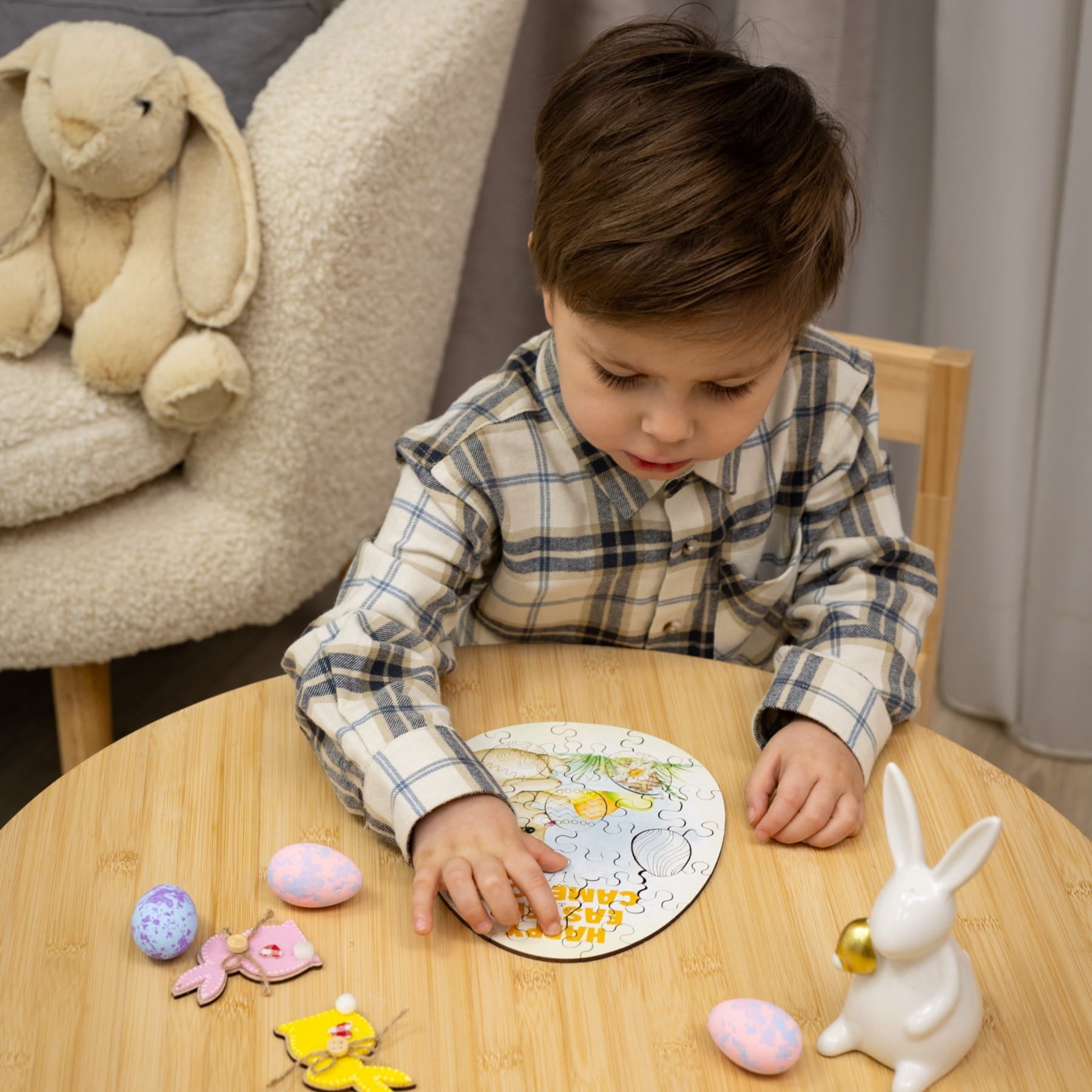 Wooden Easter Jigsaw Puzzle for Kids - Cute Easter Bunny - Woods Story