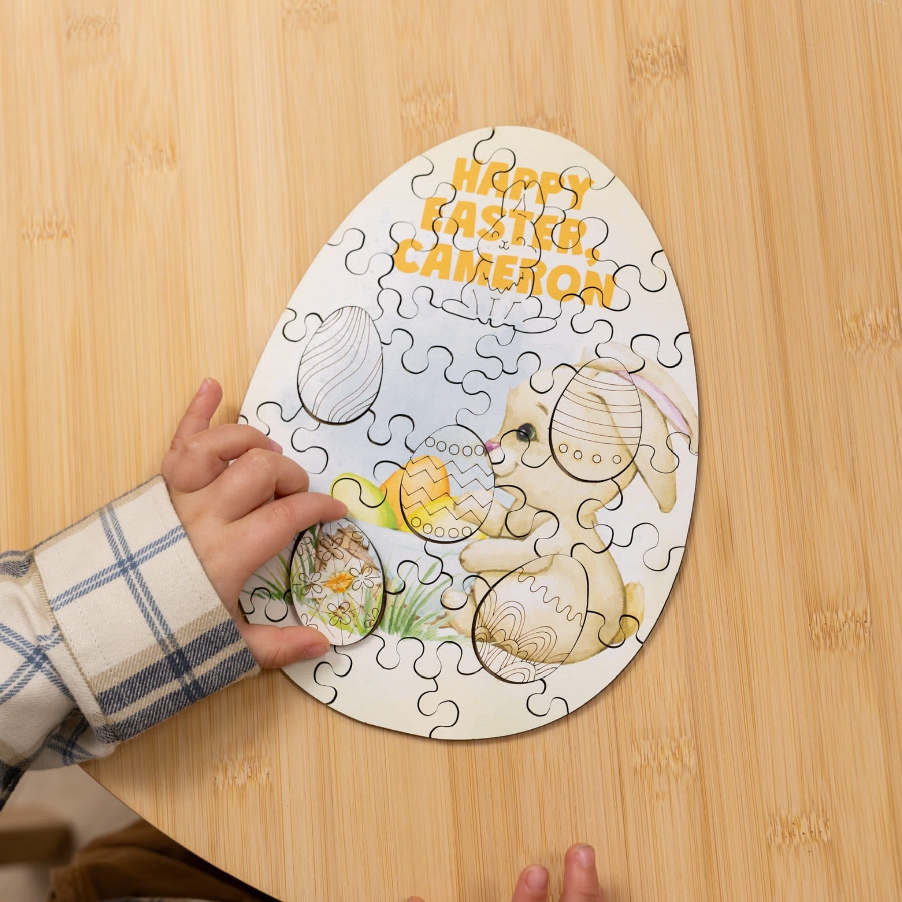 Wooden Easter Jigsaw Puzzle for Kids - Cute Easter Bunny - Woods Story