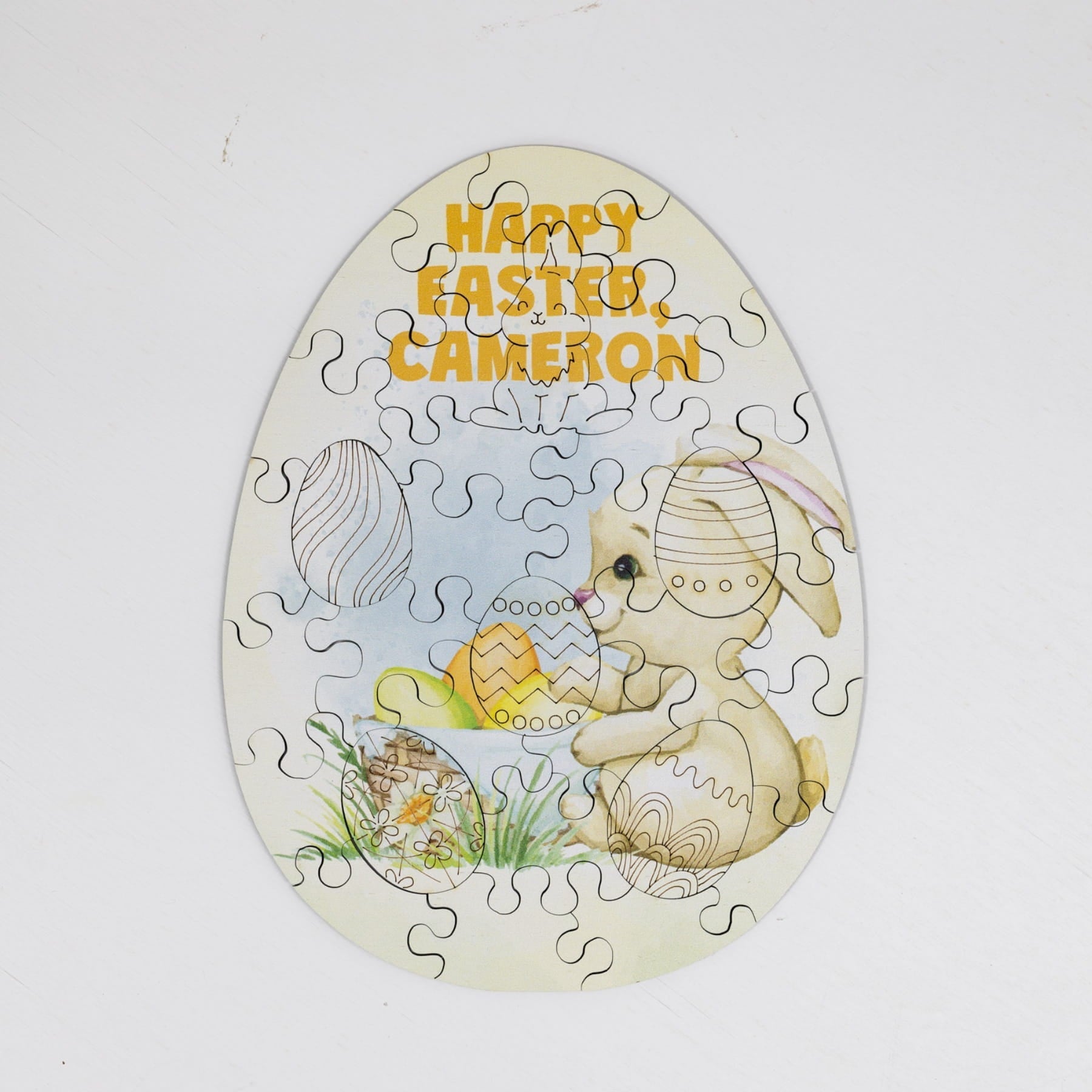Wooden Easter Jigsaw Puzzle for Kids - Cute Easter Bunny - Woods Story