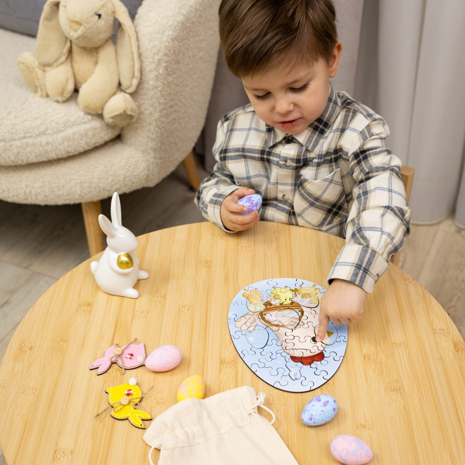 Wooden Easter Jigsaw Puzzle for Kids - Easter Chicken - Woods Story