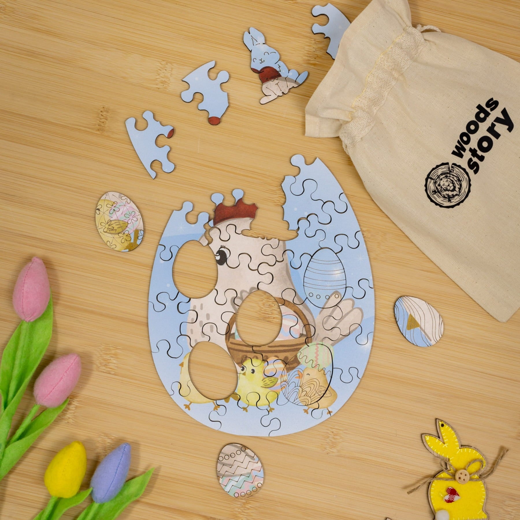 Wooden Easter Jigsaw Puzzle for Kids - Easter Chicken - Woods Story
