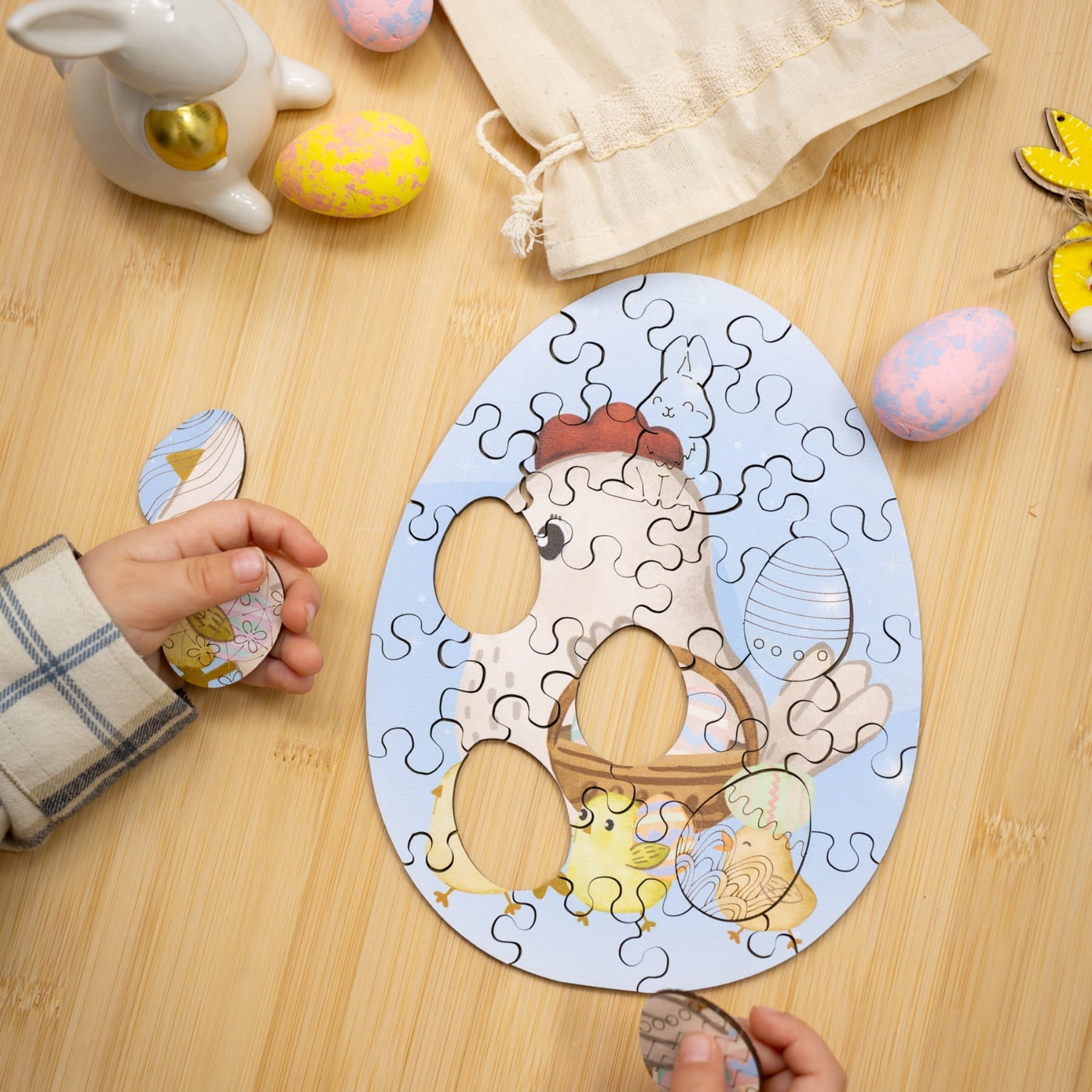 Wooden Easter Jigsaw Puzzle for Kids - Easter Chicken - Woods Story