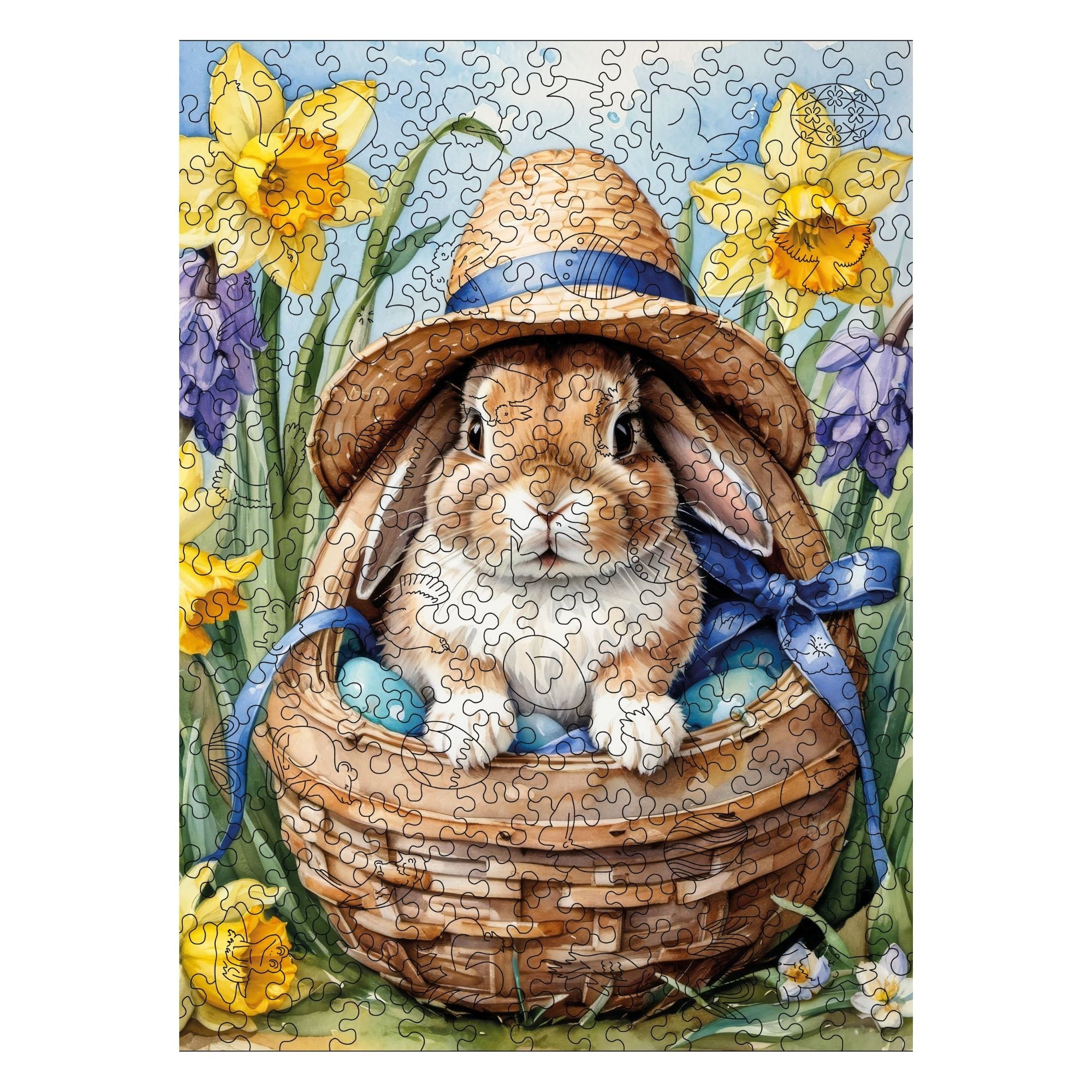 Wooden Easter Puzzle - Cute Easter Bunny in Basket - Woods Story