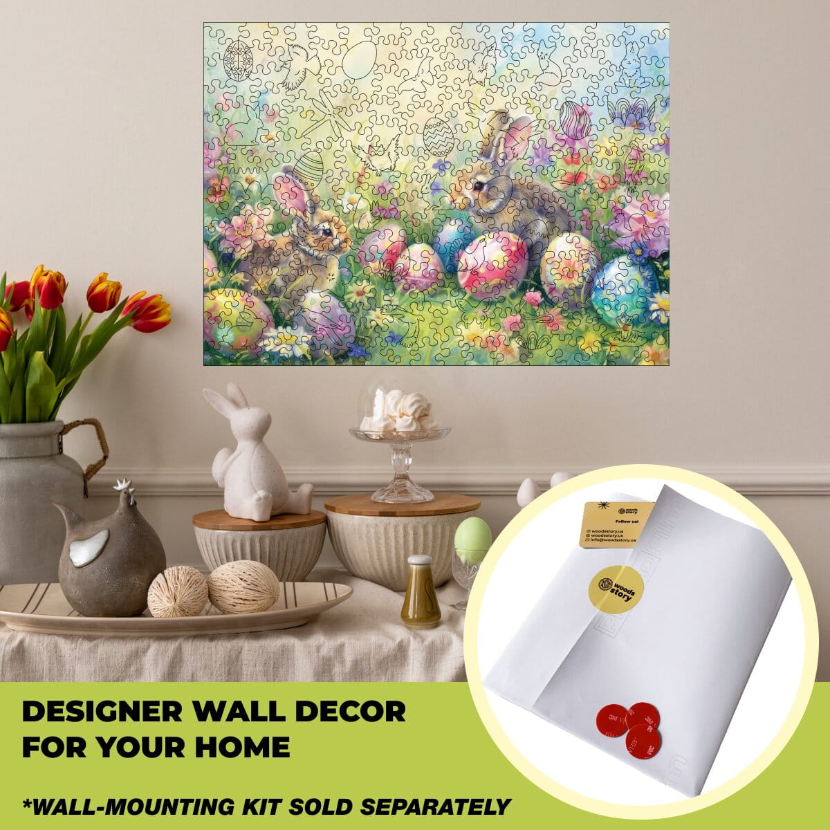 Wooden Easter Puzzle - Spring Bunny with Tulips - Woods Story